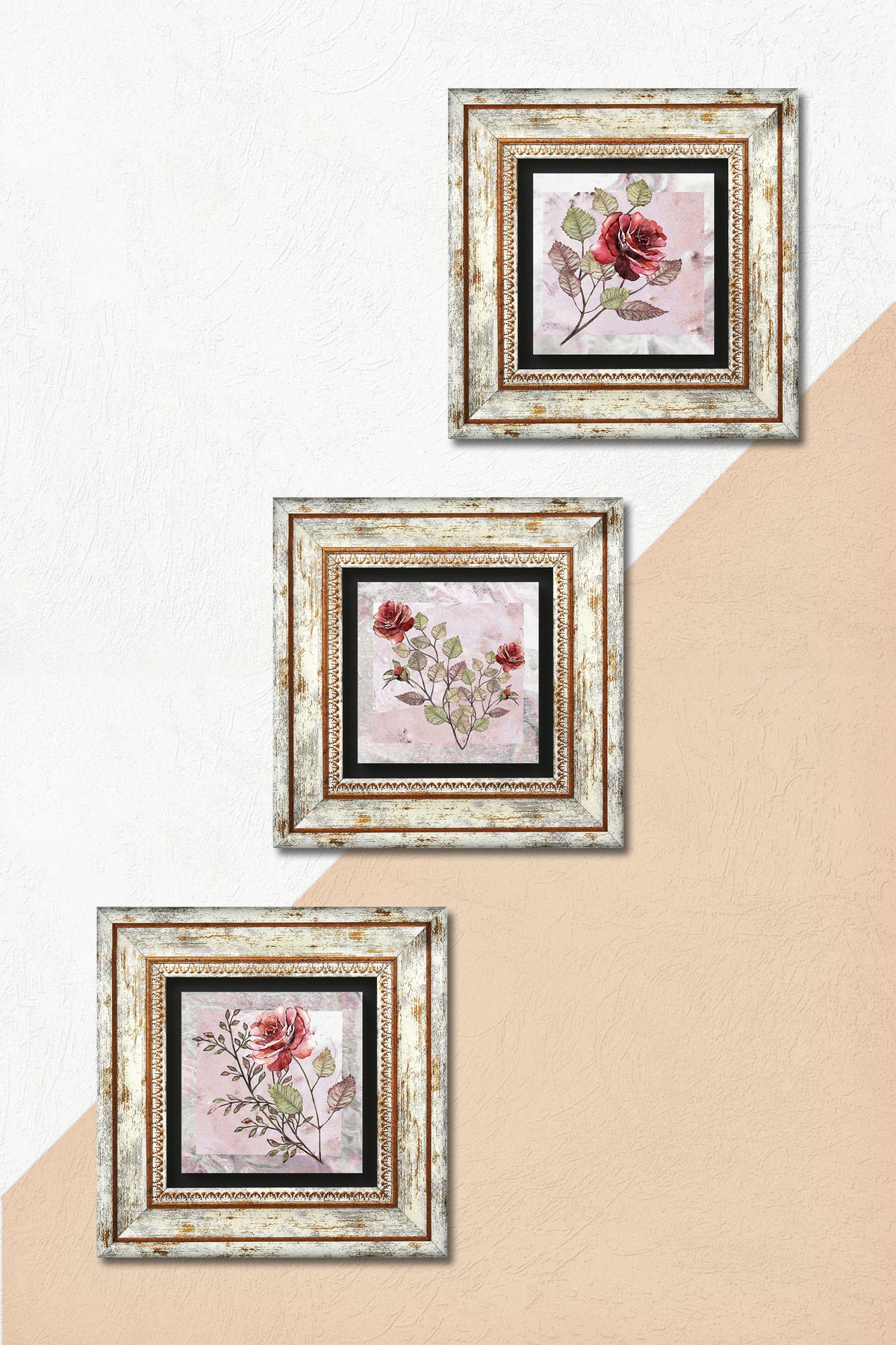 Pinecone-Rose Flower Wall Painting Framed Stone Wall Decor 3 Piece Painting Set Wall Art Tk3-1716 5