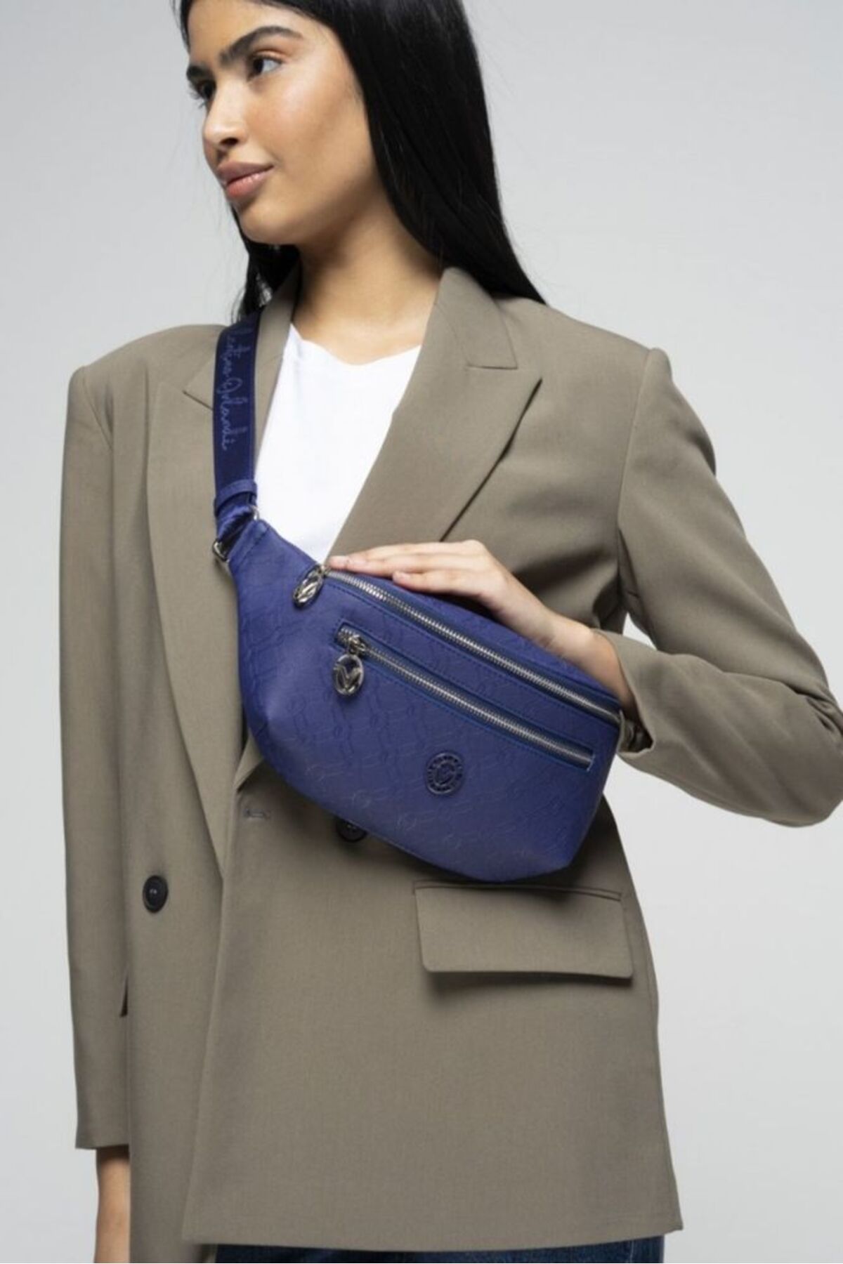 Valentino Orlandi Monogram Navy Blue Women s Waist Bag VLT052