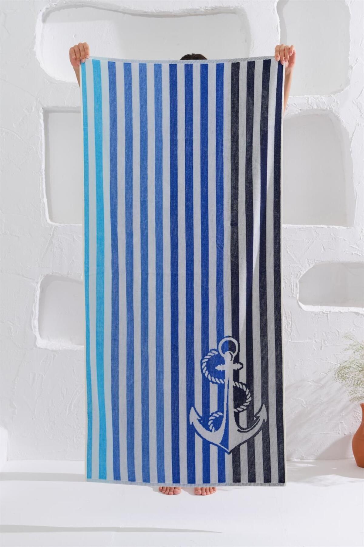 Navy and shop white striped towels