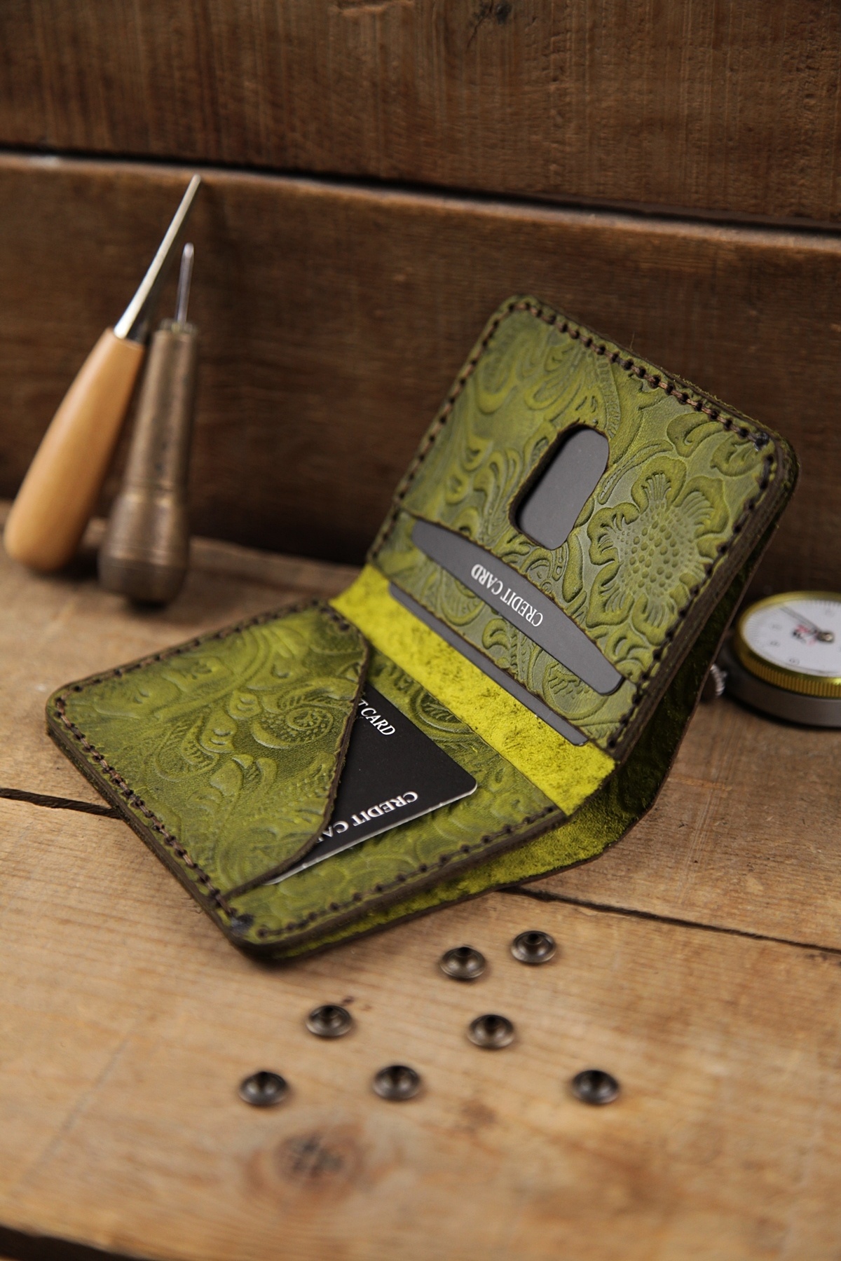 New Coast Leather 1900's Hakiki Deri El Yapımı Desenli Erkek Cüzdanı görsel 5