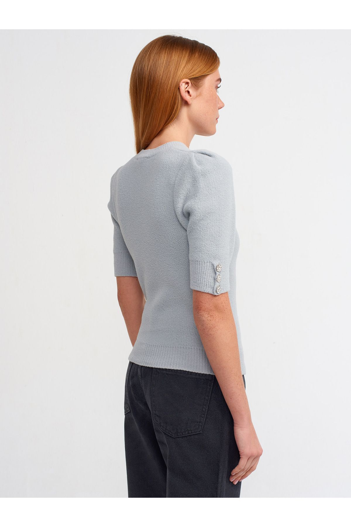 Dilvin 10295 Crew Neck Short Sleeve Sweater grey Trendyol