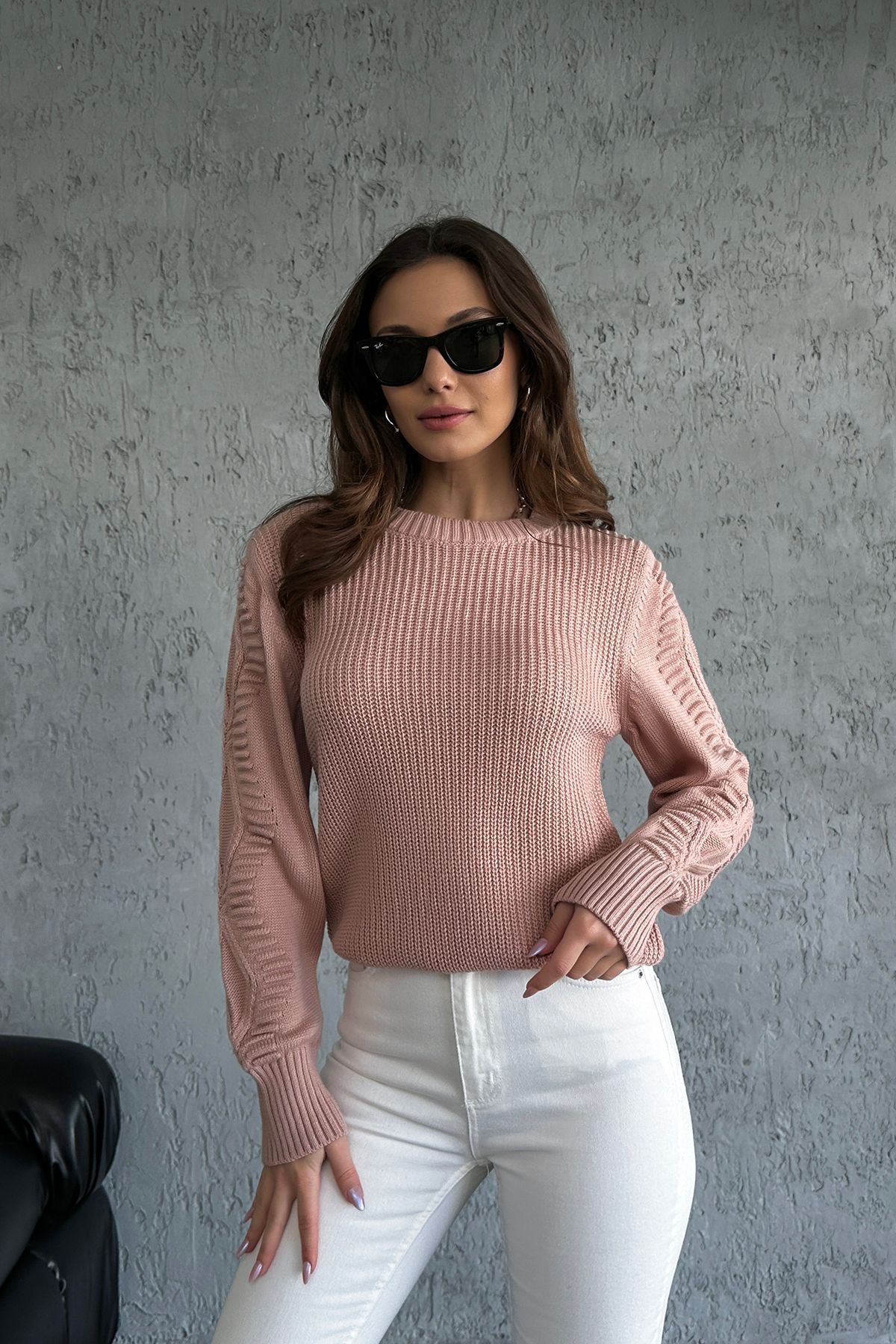 Nosia-Long Sleeve Women's Knitwear Sweater with Embossed Patterned Sleeves 2