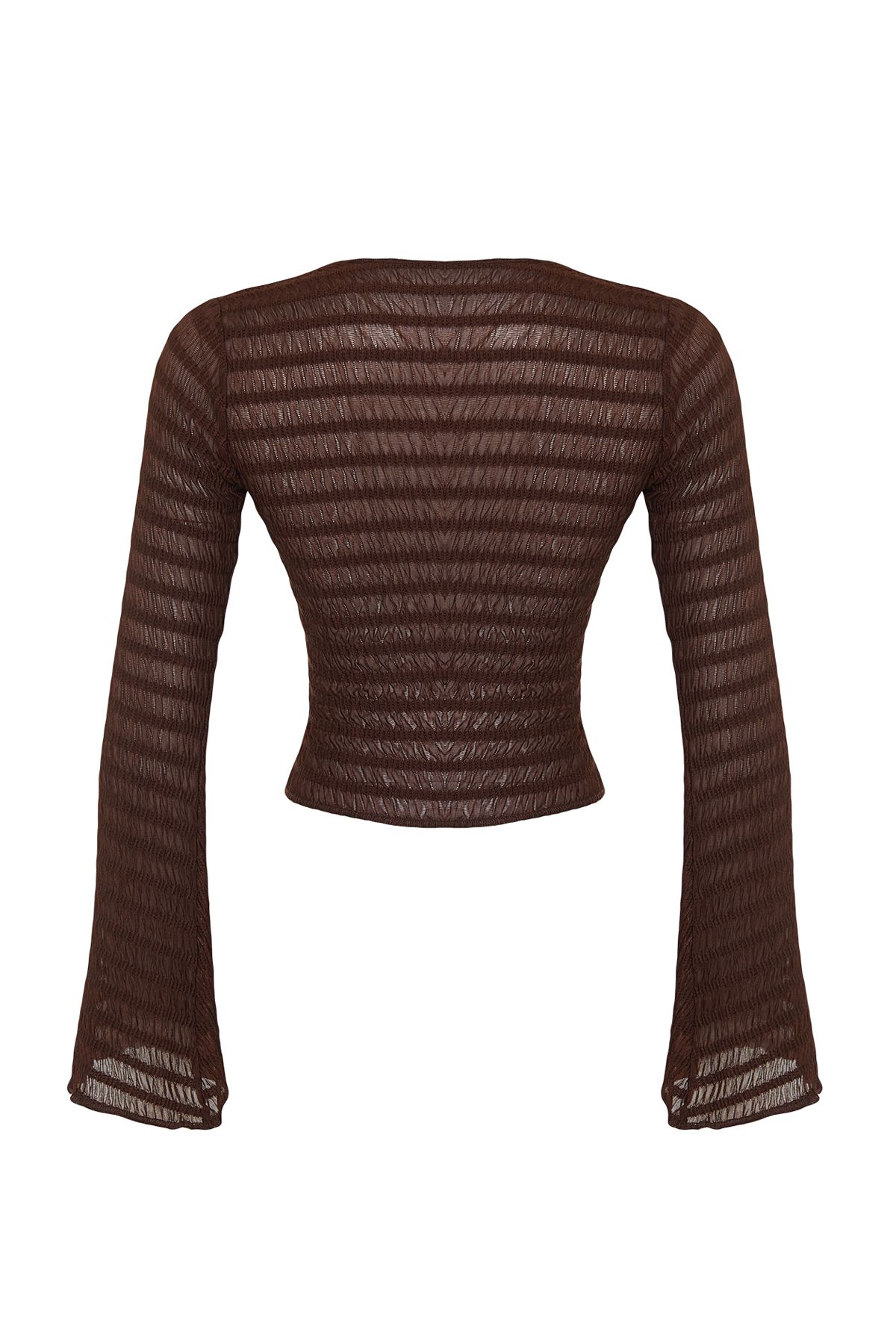 Trendyol Collection-Braune Premium-strukturierte, taillierte, dehnbare Strickbluse mit Bindedetail TWOSS24BZ00015 8