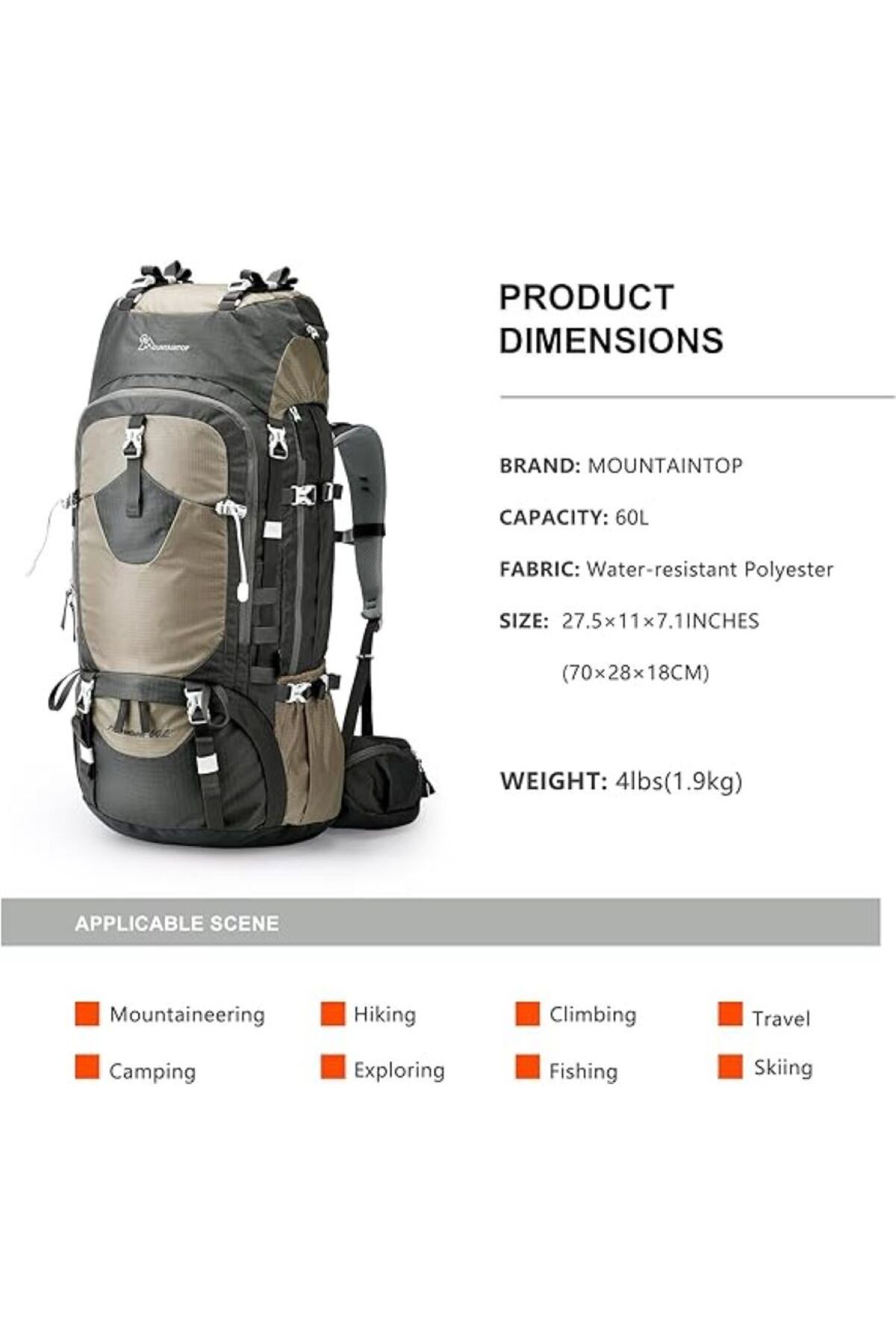 MOUNTAINTOP Trekking backpack women s 60L large backpack with rain cover for travel camping trekking Trendyol