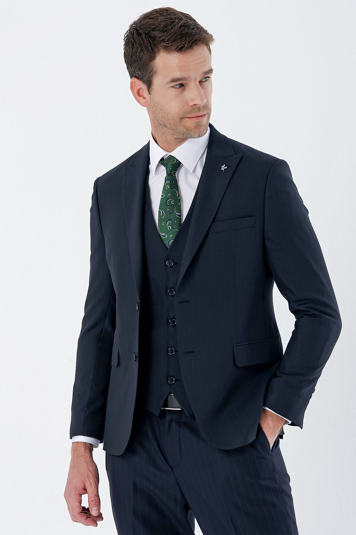 mza Dark Navy Blue Swallow Collar Lined Double Slit Vest 6 Drop Slim Fit Classic Suit 100123