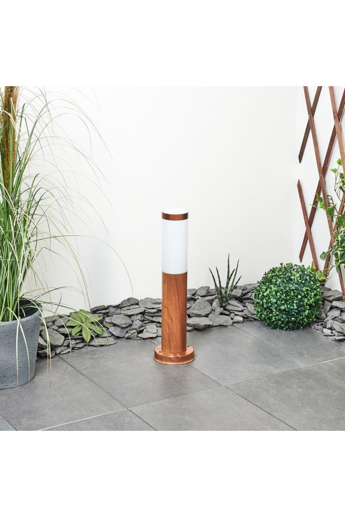 fullreyon 41 Cm Bakır Eskitme E27 Duylu Bahçe Duvar, Çim, Yürüyüş Yolu Armatürü, Dekoratif Set Üstü Kule Aplik