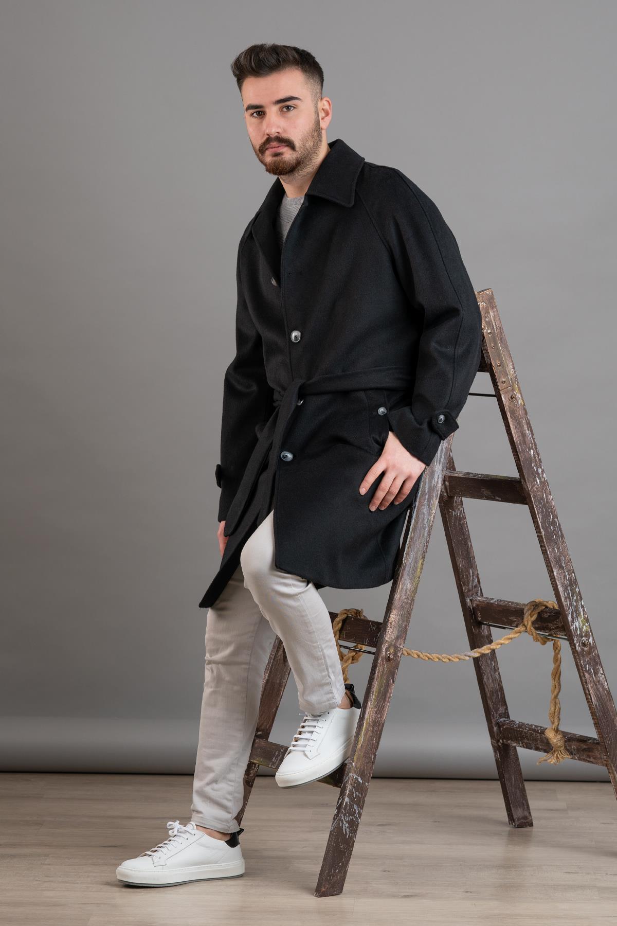  پالتو کشمیر مردانه سایز معمولی، کمردار، دکمه‌دار