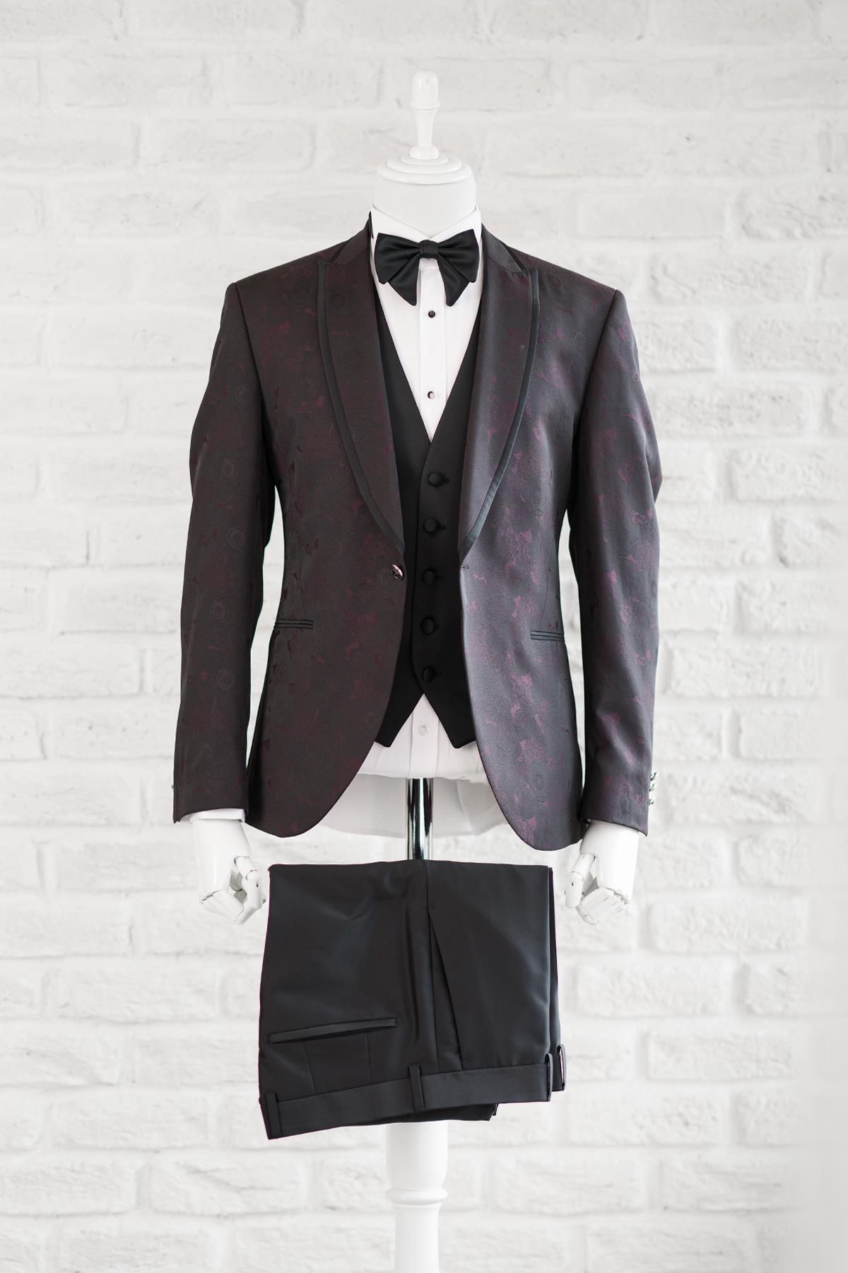 TORRES-Shawl Patterned Swallow Collar (collar Fixed) Double Slit Regular Fit Single Button Tuxedo Suit Hand 3