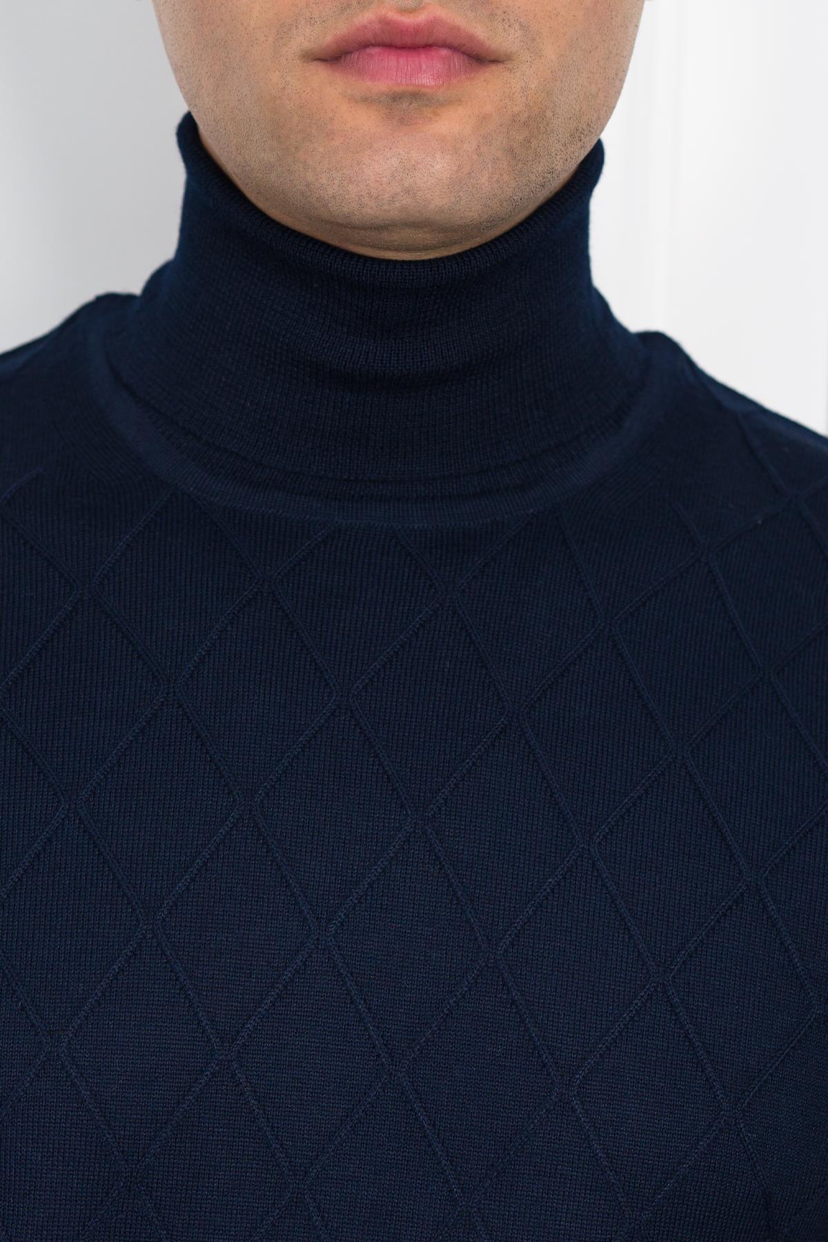بافت و پلیور مردانه آبی سرمه ای Woolen World | WW6984 اورجینال - تصویر 4