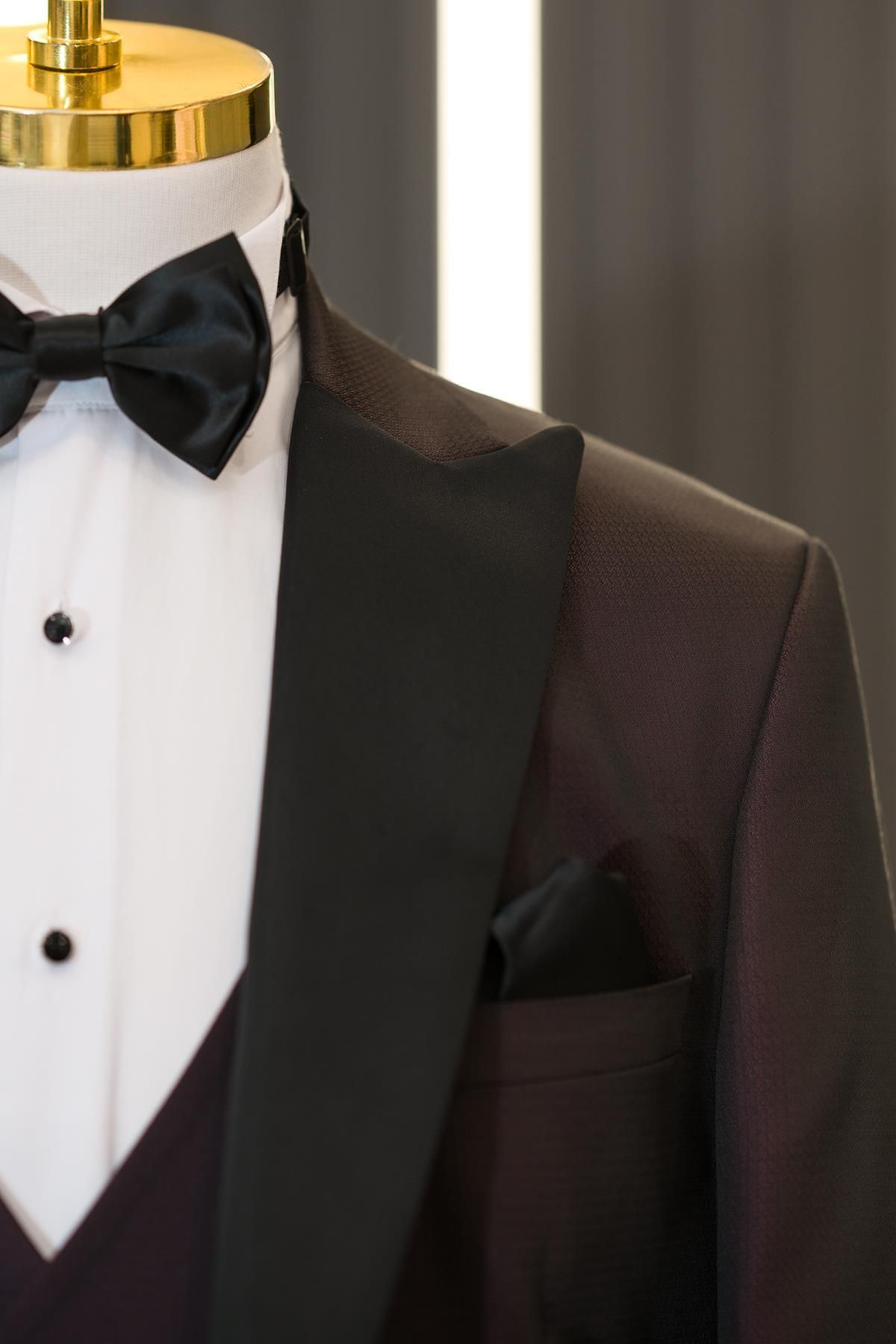 AKÇAYLAR-Regular Fit Dobby Pointed Collar (Removable Collar) Vest and Bow Tie Tuxedo Suit 3