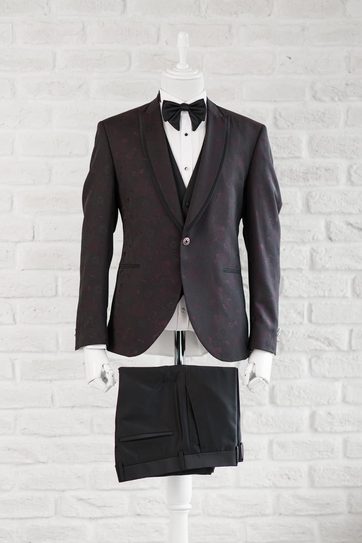 TORRES-Shawl Patterned Swallow Collar (collar Fixed) Double Slit Regular Fit Single Button Tuxedo Suit Hand 2