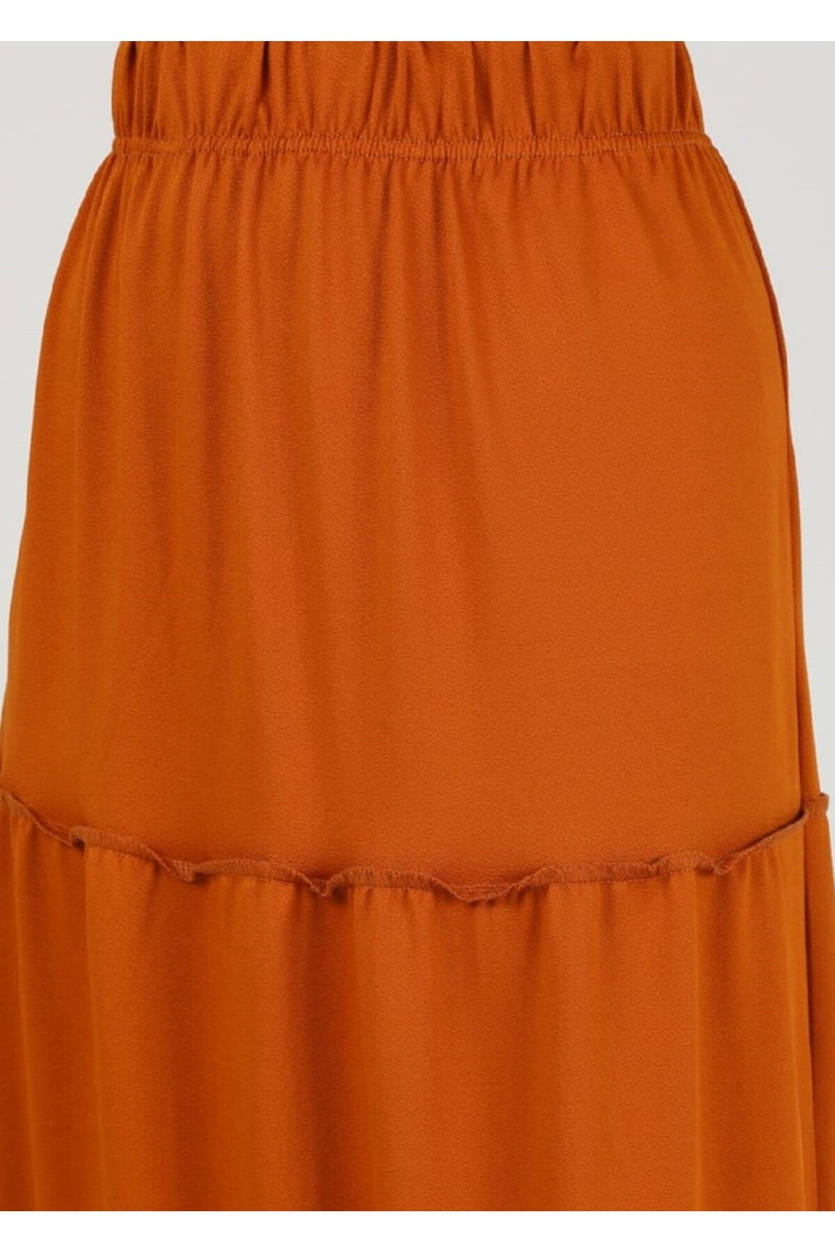RESPİRO-Plus Size, Mother's Size, Comfortable Cut, Elastic Waist Layered Tan Skirt 3