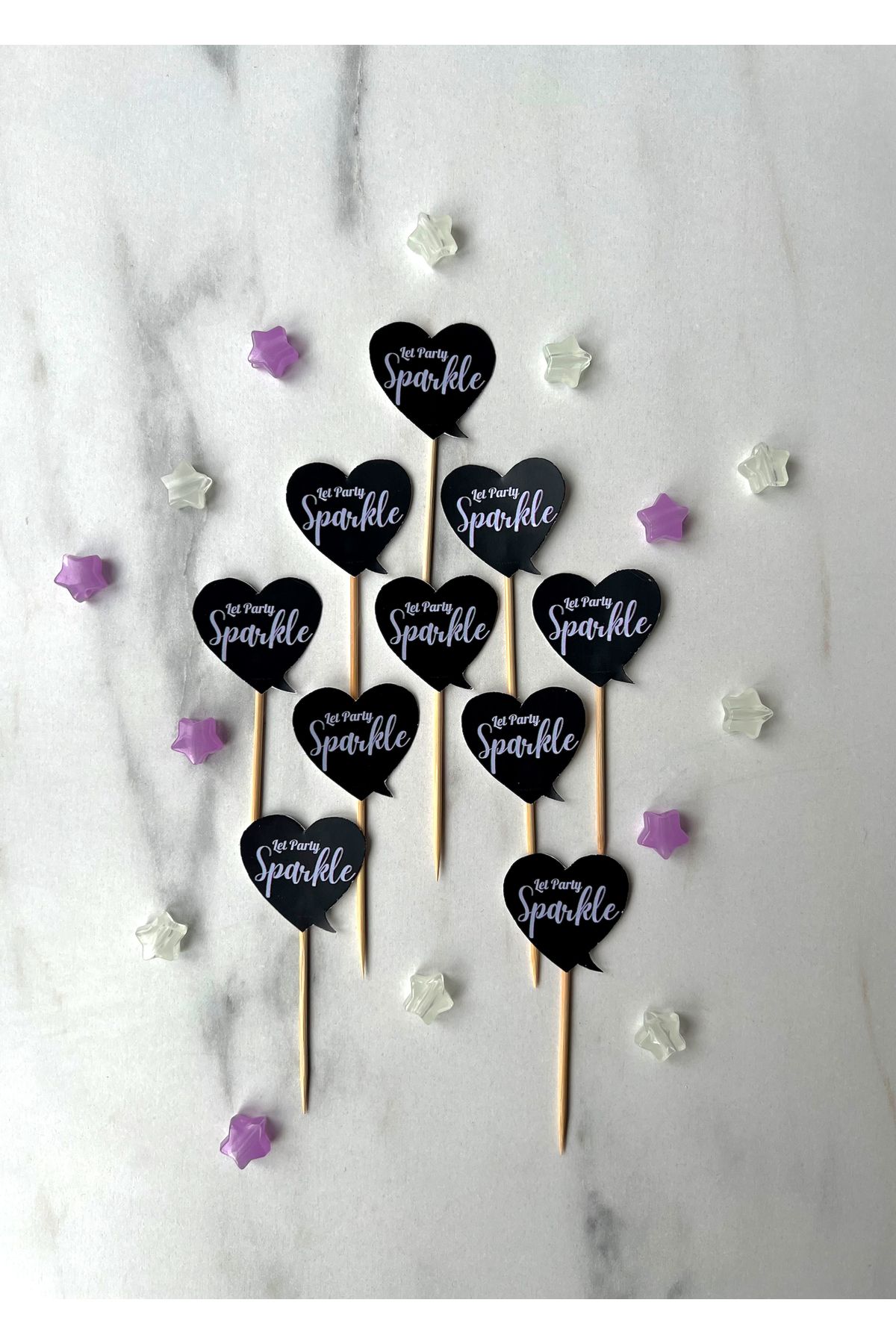 The Istanbul Event 10'lu Parti Temalı "Let Party Sparkle" Minik Siyah Cupcake Topper Çubukları