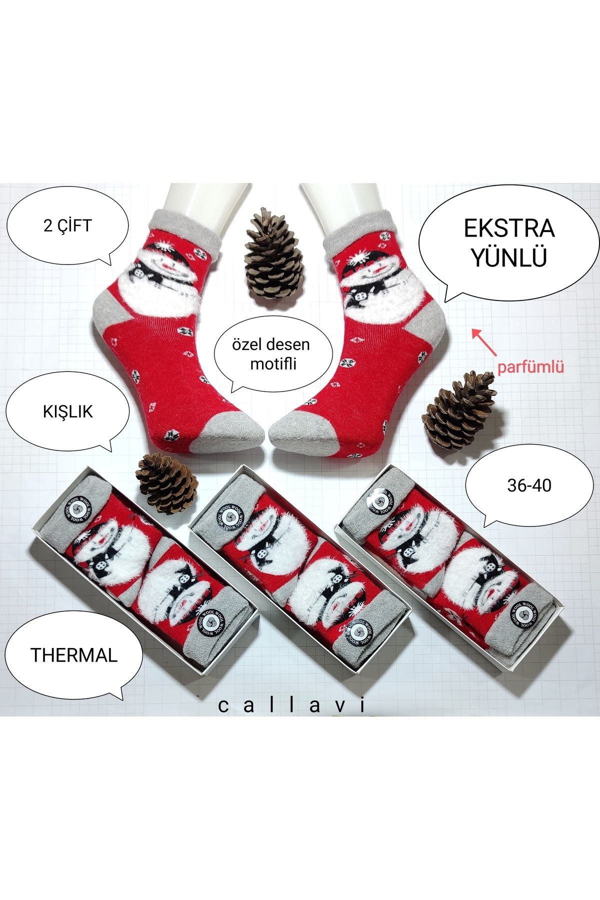 CALLAVI-Thermal wool towel Christmas socket 2 pairs with box 2