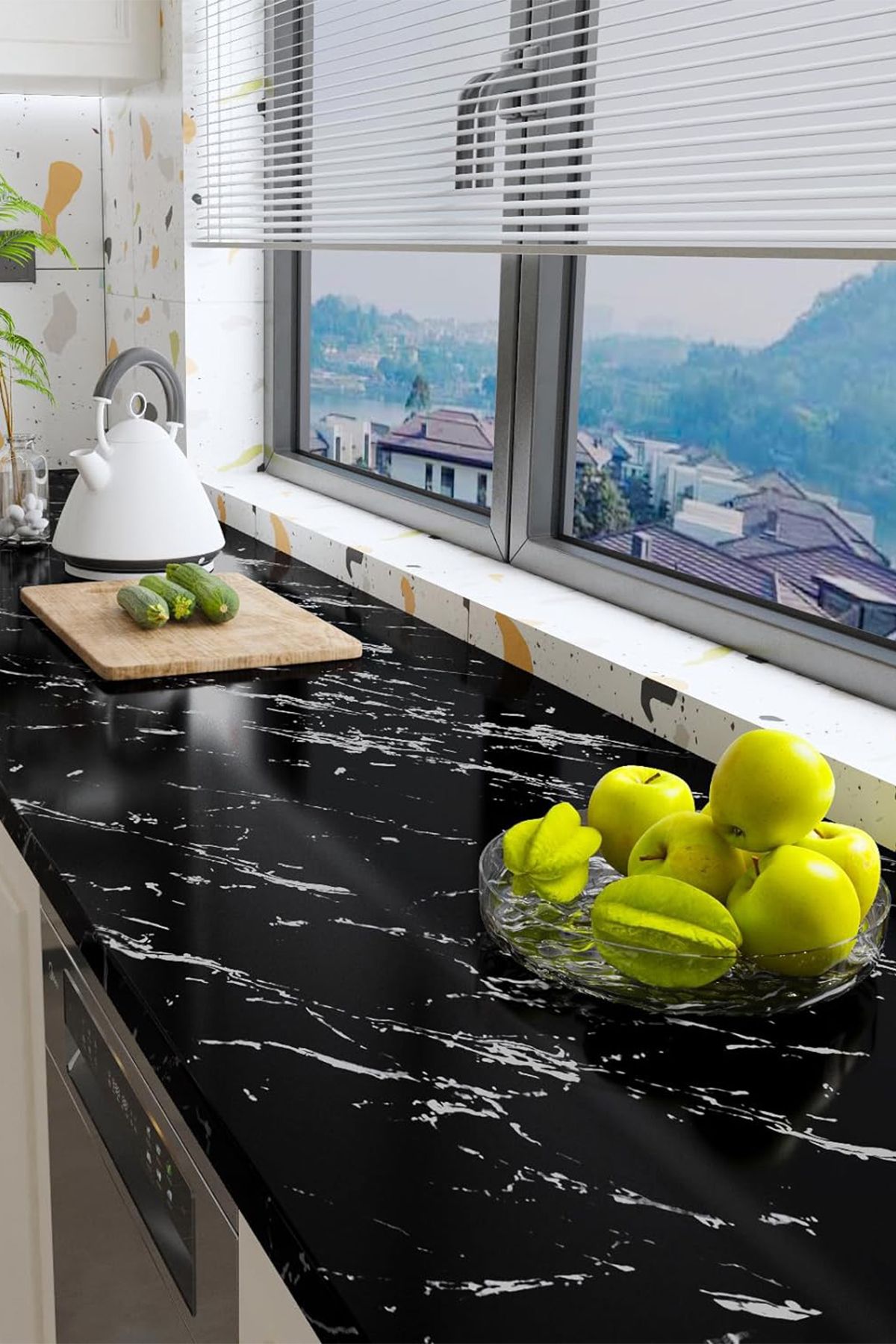 CARNIVAL LAND-Black Marble Pattern Coating Paper Foil Bench Table Shelf 5 meters between the bench 2