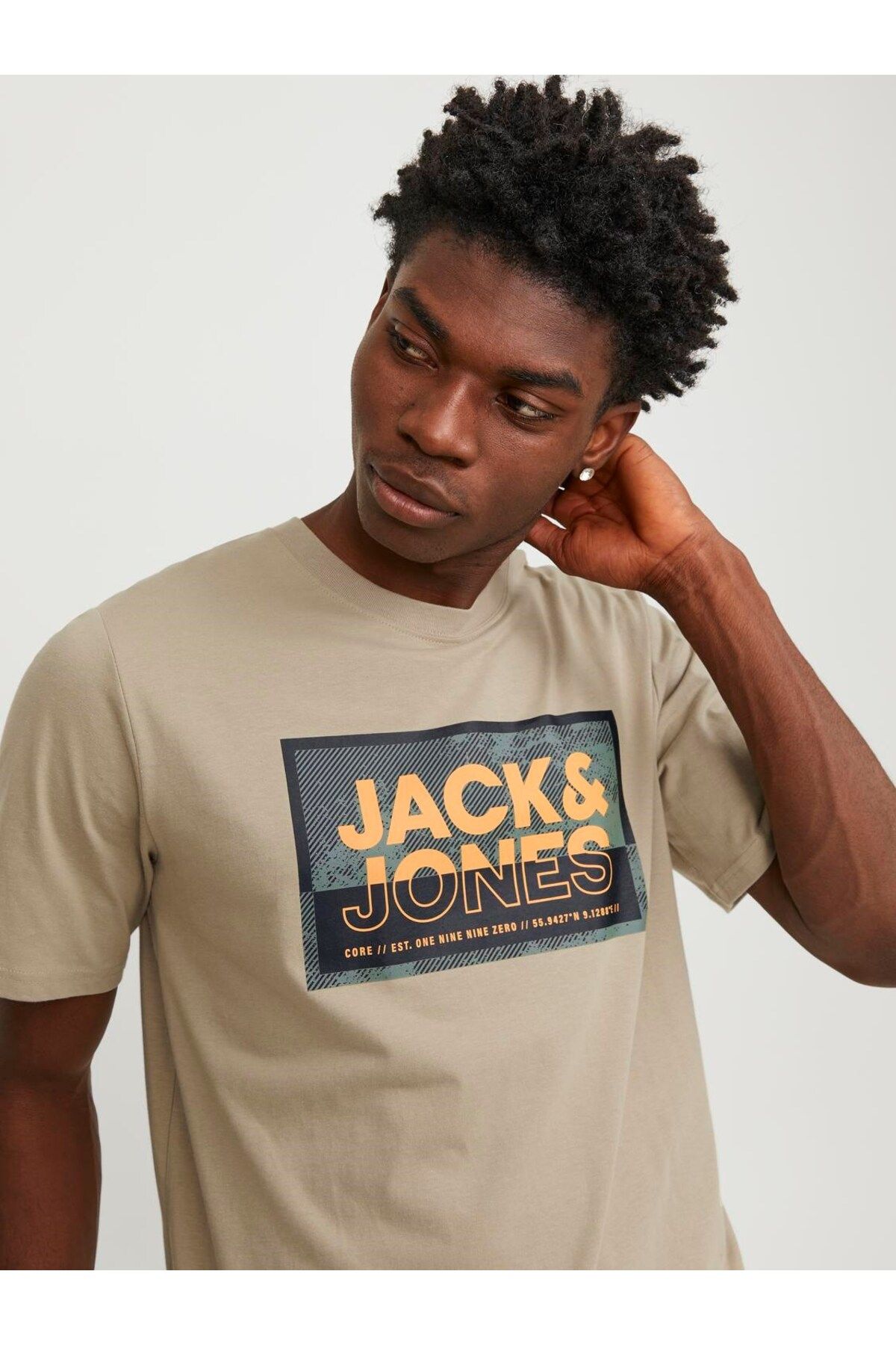 Jack & Jones Jack & Jones تی شرت مردانه بژ یقه O جک و جونز 100% نخ 12253442