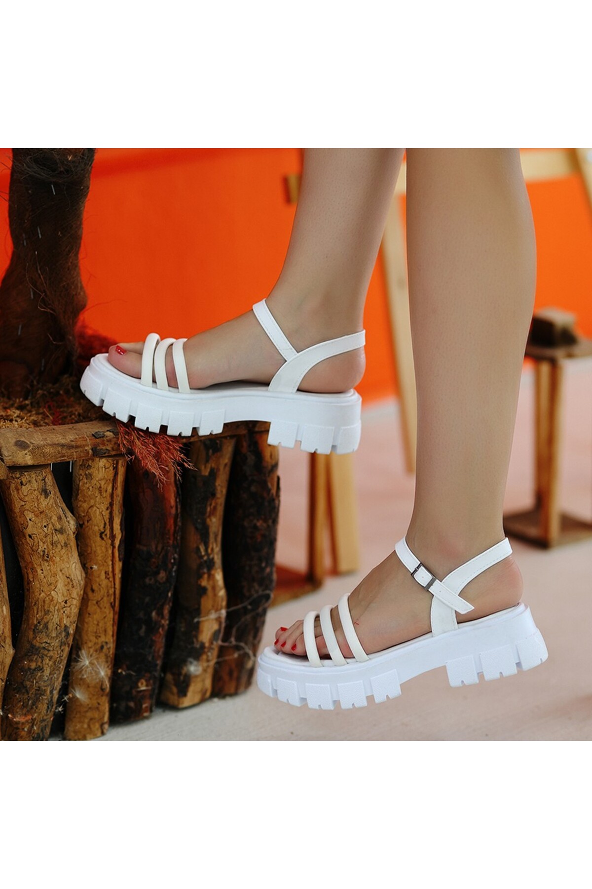 EFN.GİYİM Slon Beyaz Cilt Sandalet
