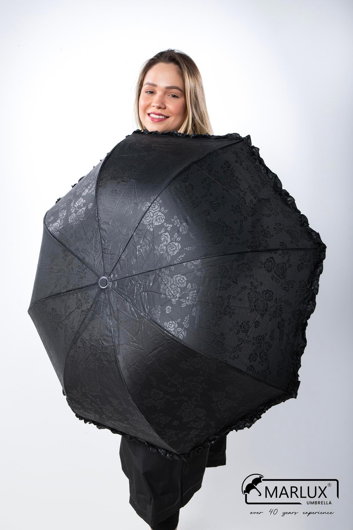 Marlux Siyah Tam Bombeli Gizli Çiçek Desenli Kadın Şemsiye M21mar246r001
