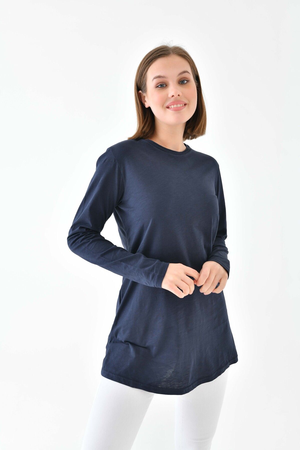 mirach-Classy Basic Women's Tunic - Navy Blue Hijab Tunic Crew Neck Tunic Fit Relax Crew Neck Long Blouse 5