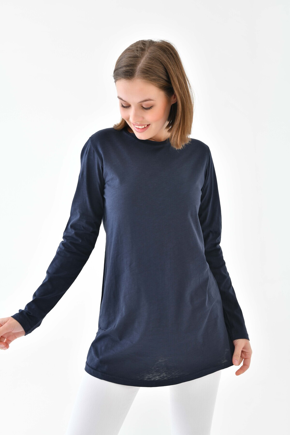 mirach-Classy Basic Women's Tunic - Navy Blue Hijab Tunic Crew Neck Tunic Fit Relax Crew Neck Long Blouse 4