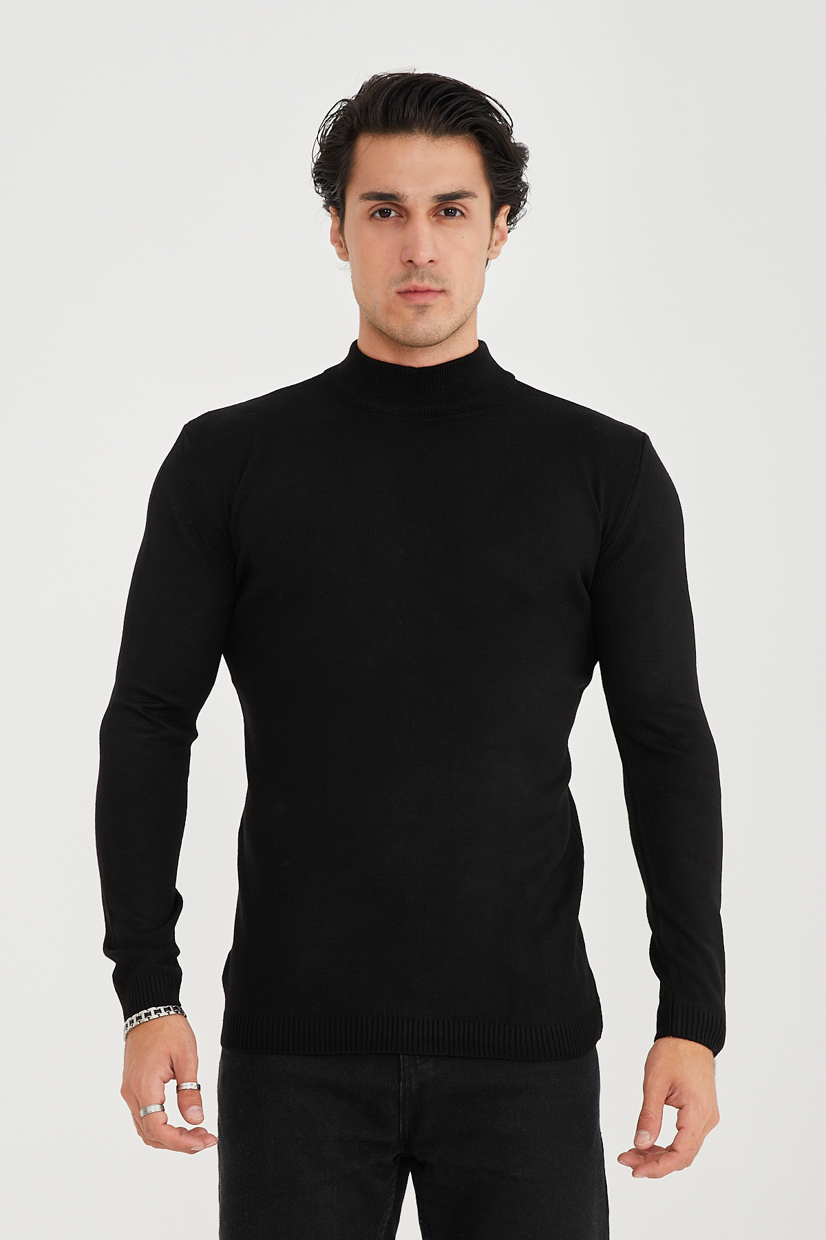 ژاکت نیمه یقه ای مردانه ALLY-292 — مشکی — تصویر 4 از 5
