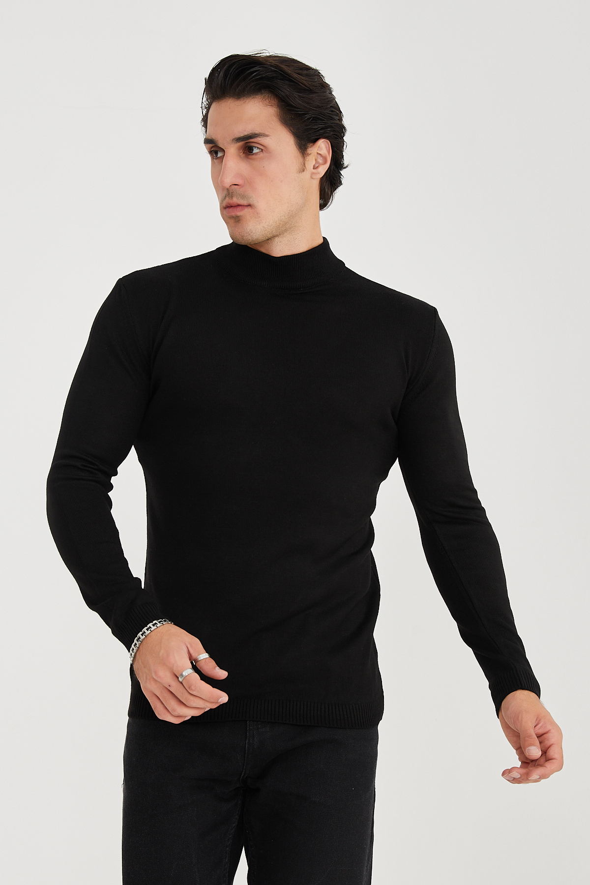 ژاکت نیمه یقه ای مردانه ALLY-292 — مشکی — تصویر 3 از 5