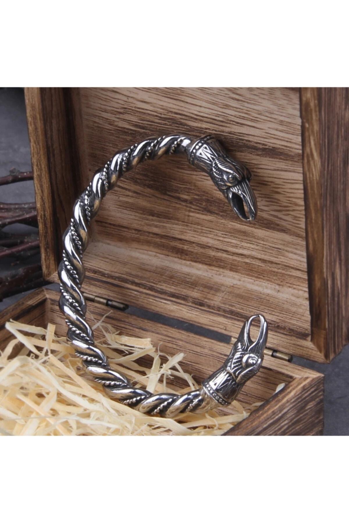 Viking Huginn Muninn Nordic Odin Raven Clamp Adjustable Open Mens Steel Bracelet