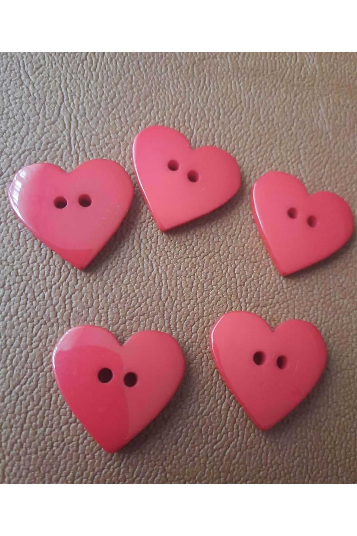 İMREN AKSESUAR-Polyester Button with Red Heart Pattern - 2.5 Cm, 1 Pack 6 Pieces 2