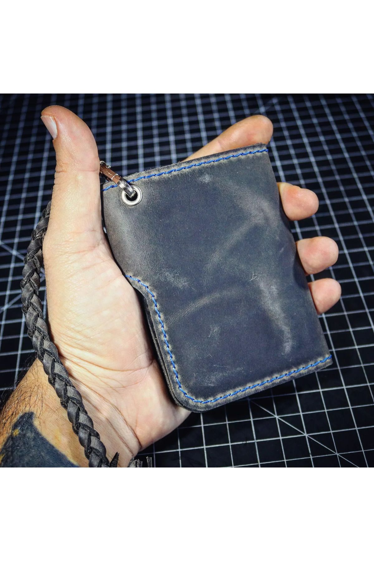 Motorcu Cuzdan Biker Wallet Gri Mavi