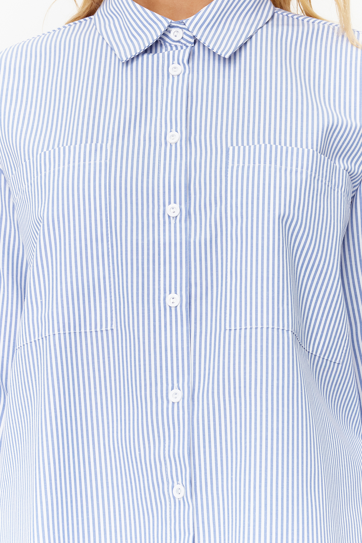 Trendyolmilla  Lacivert Çizgili Oversize Geniş Kalıp Dokuma Gömlek TWOAW23GO00359 - Görsel 5