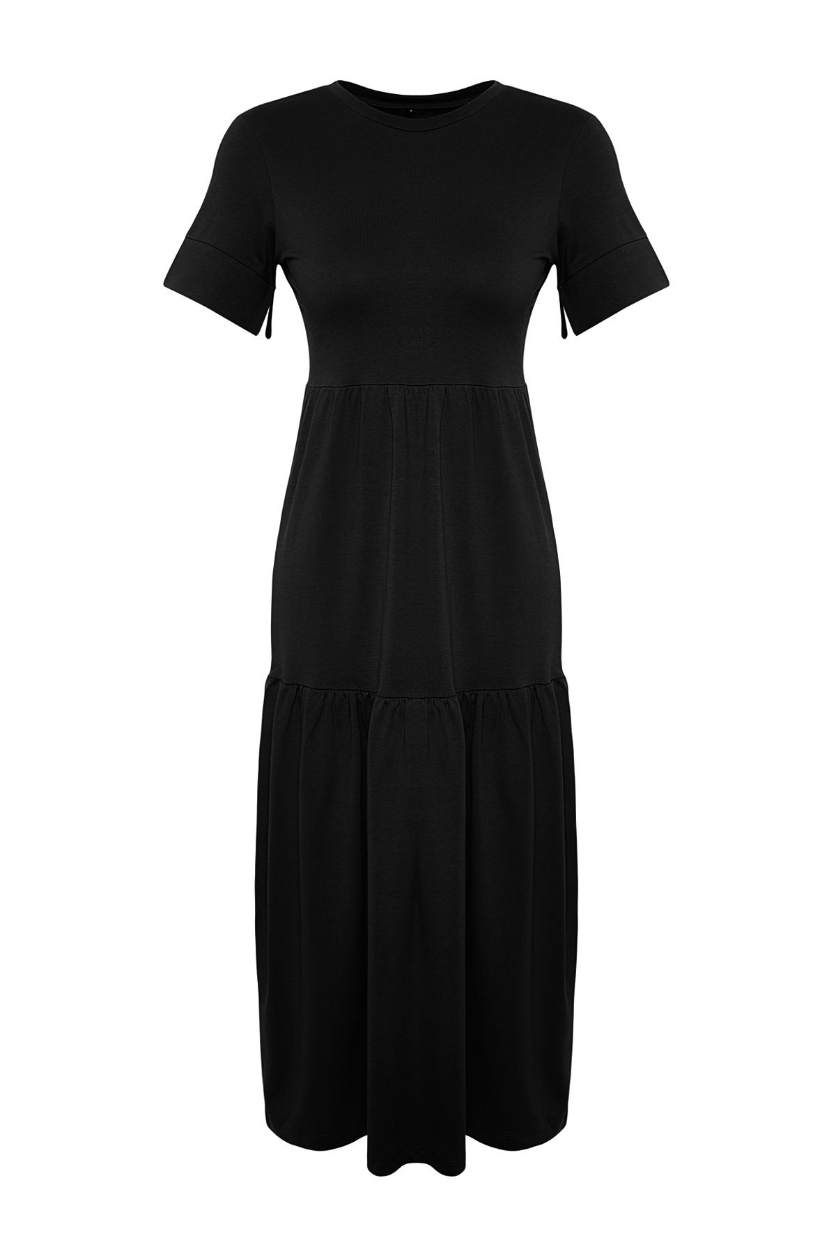 Trendyol Collection-Schwarzes gerafftes Kurzarm-Maxikleid aus Strick TWOSS24EL00132 7