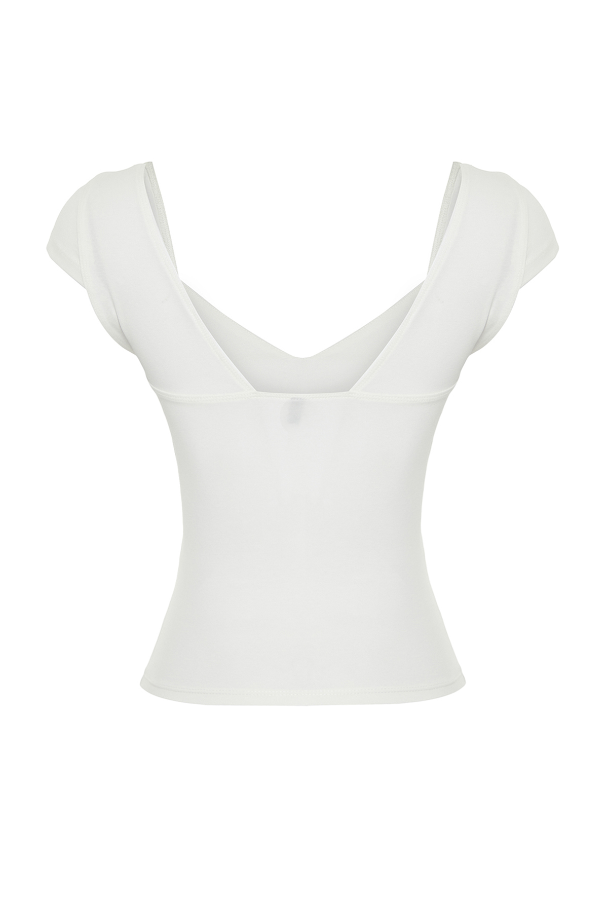 Trendyolmilla  Ekru Kalp Yaka Vücuda Oturan Pamuklu Esnek Örme Bluz TWOSS24BZ00113 - Görsel 8