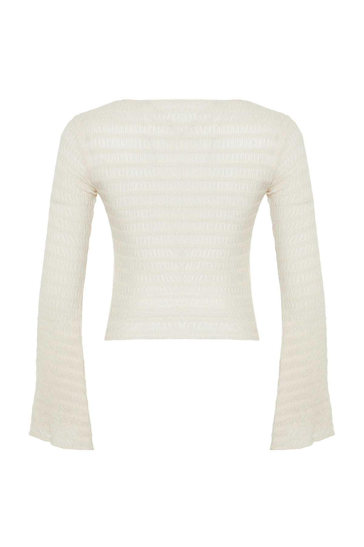 Trendyolmilla  Ekru Dokulu Fitted/Vücuda Oturan Bağlama Detaylı Esnek Örme Bluz TWOSS24BZ00015 - Görsel 10