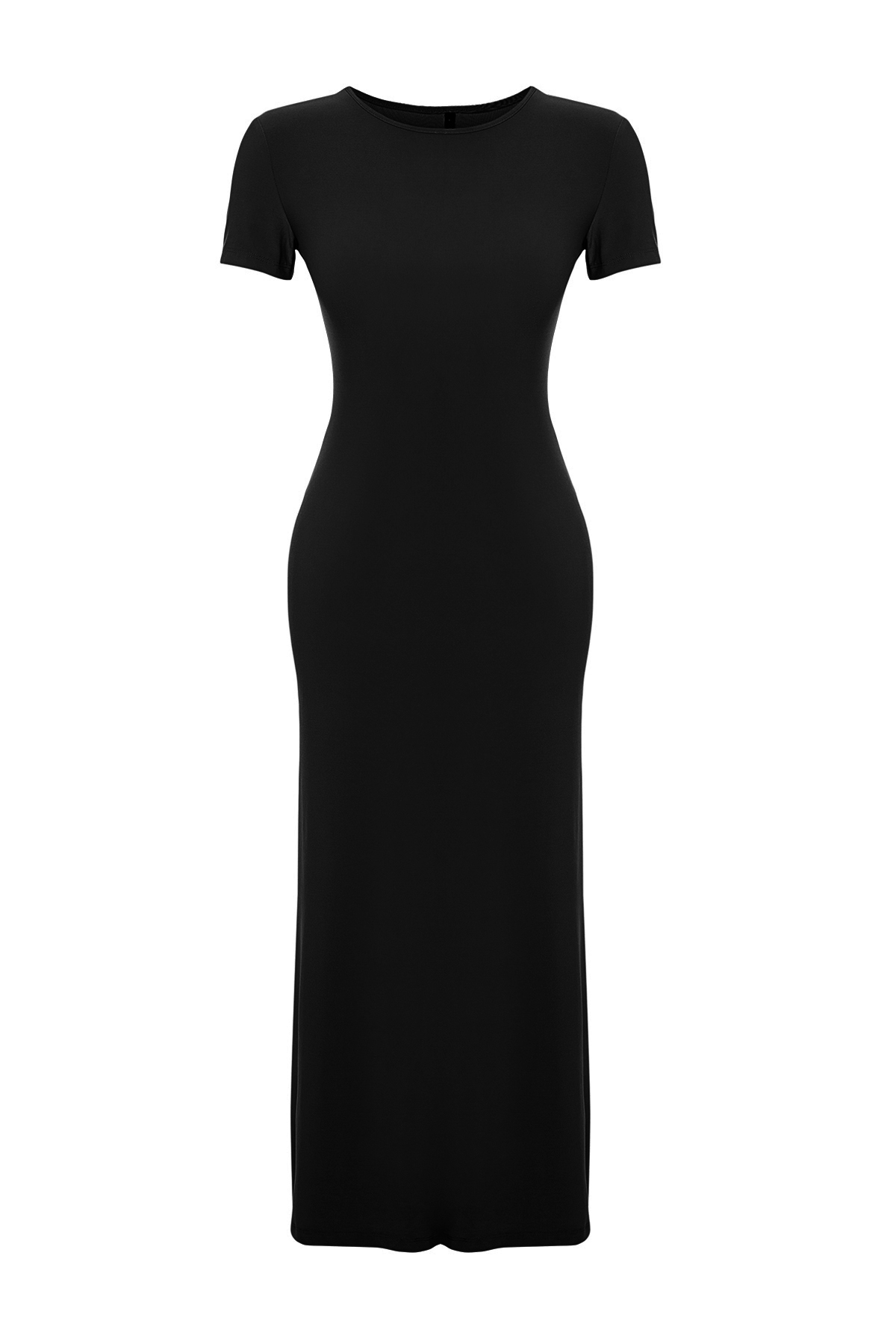 Trendyolmilla  Siyah Kısa Kol Bodycone/Vücuda Oturan Bisiklet Yaka Esnek Örme Maxi Kalem Elbise TWOSS24EL00097 - Görsel 10