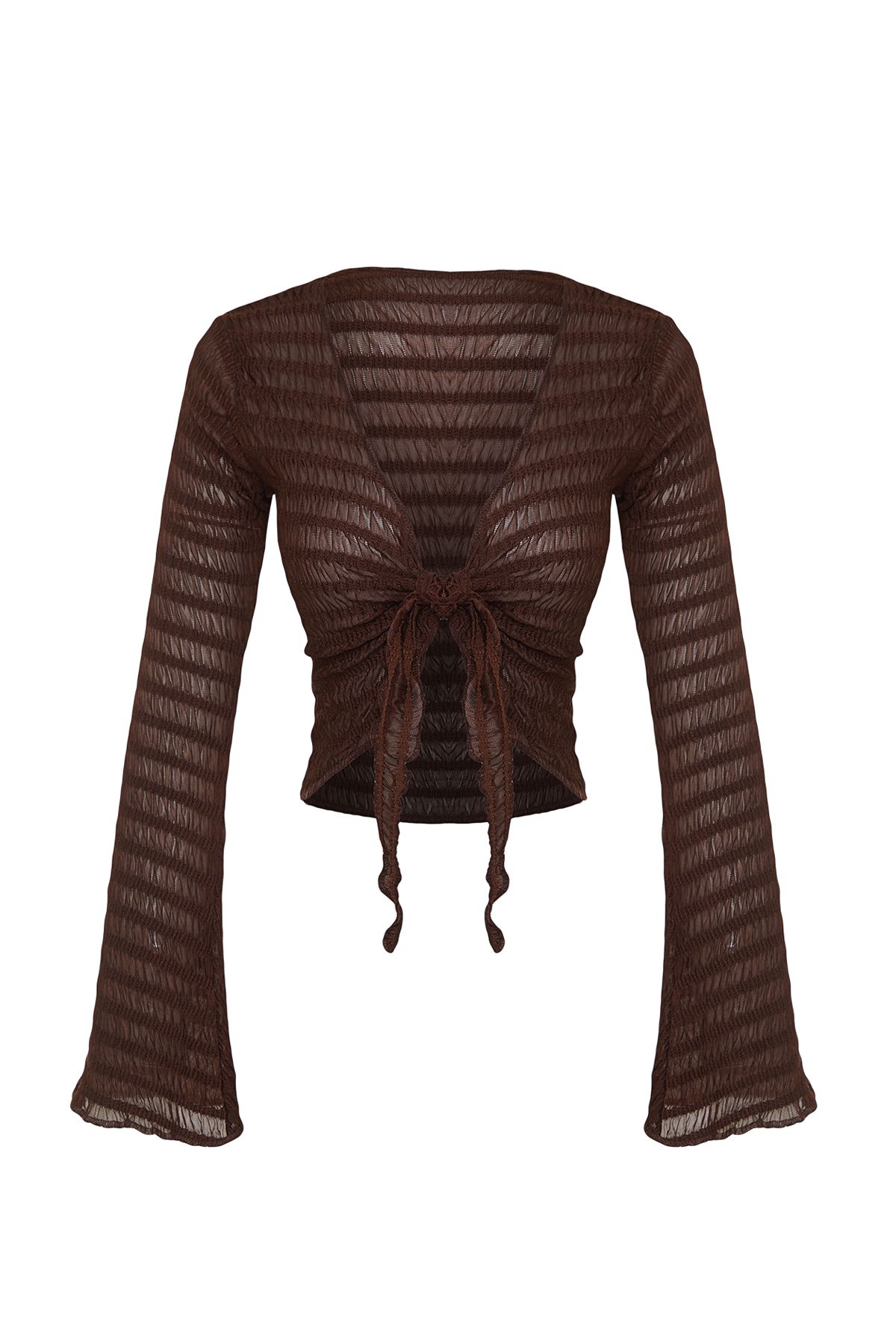 Trendyol Collection-Braune Premium-strukturierte, taillierte, dehnbare Strickbluse mit Bindedetail TWOSS24BZ00015 7