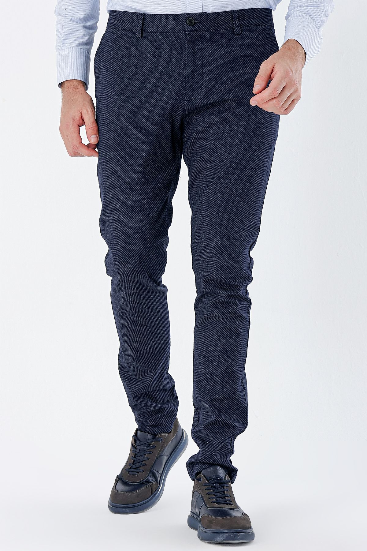 Navy casual trousers on sale