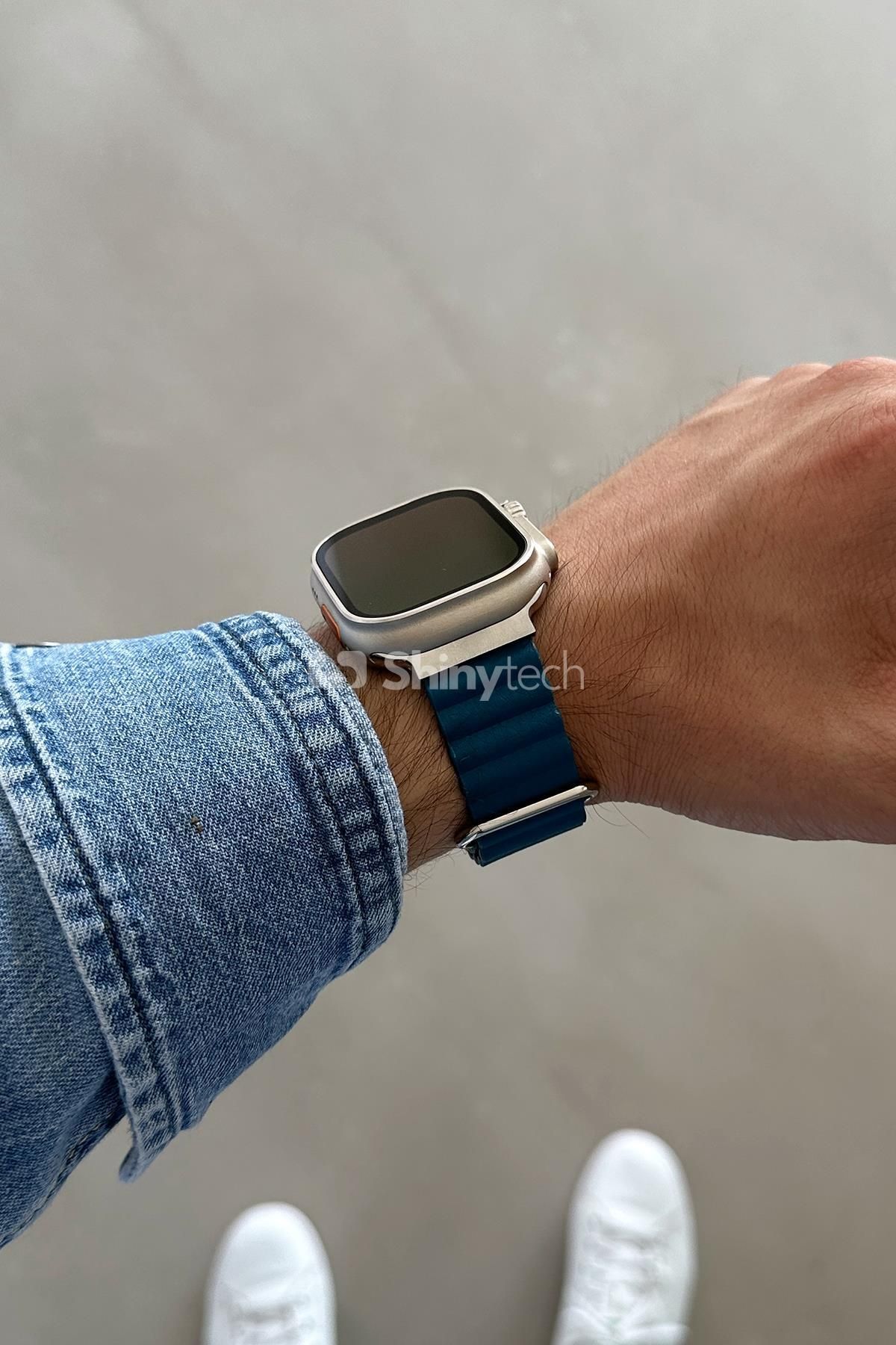 ShinyTECH Apple Watch Compatible Premium Leather Loop Cyan Blue