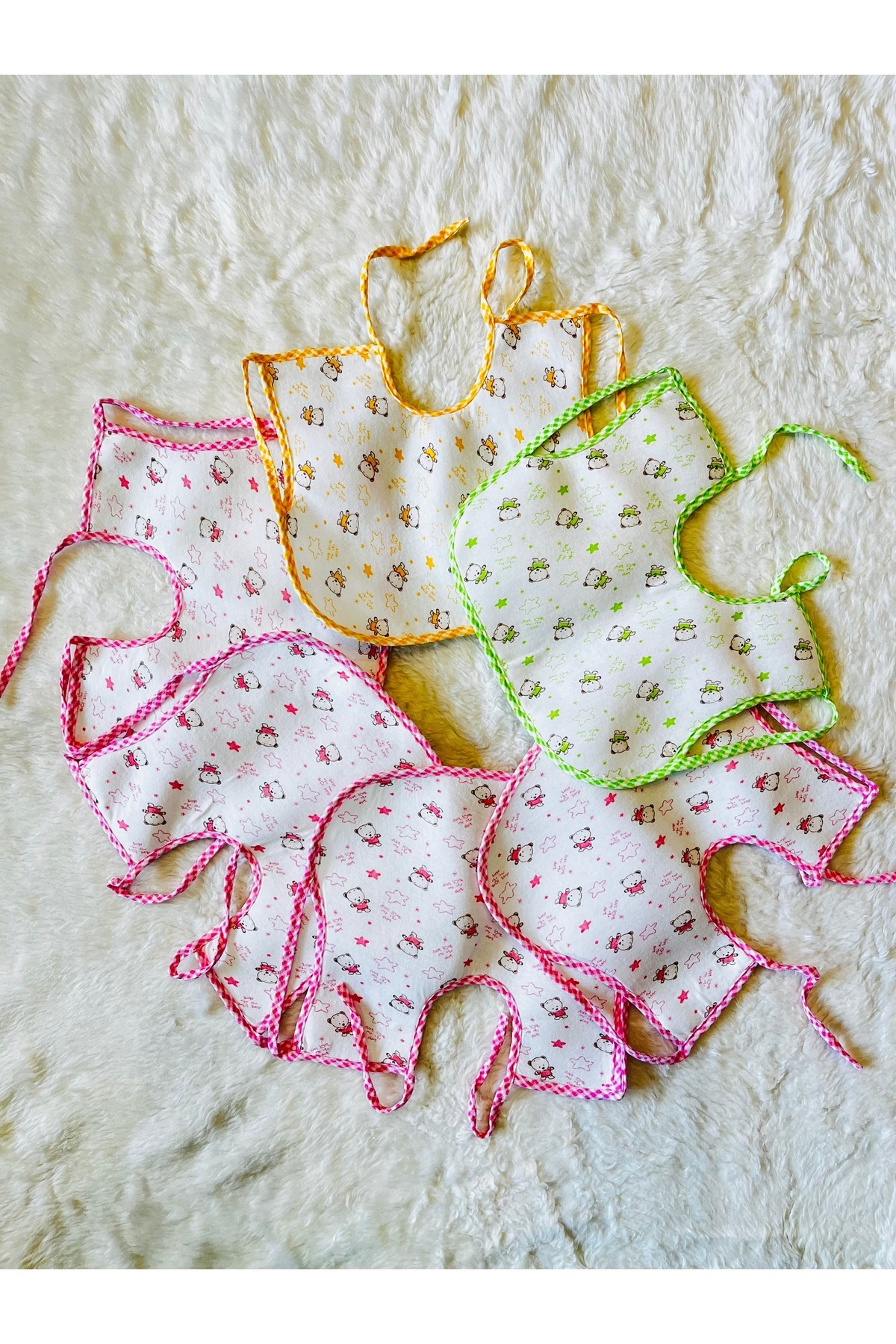 anne dokunuşu gibi KUZUM BEBE 6’lı Ayıcıklı Sıvı Geçirmez Koldan Giymeli Kız Erkek Bebek Çocuk Büyük Önlük