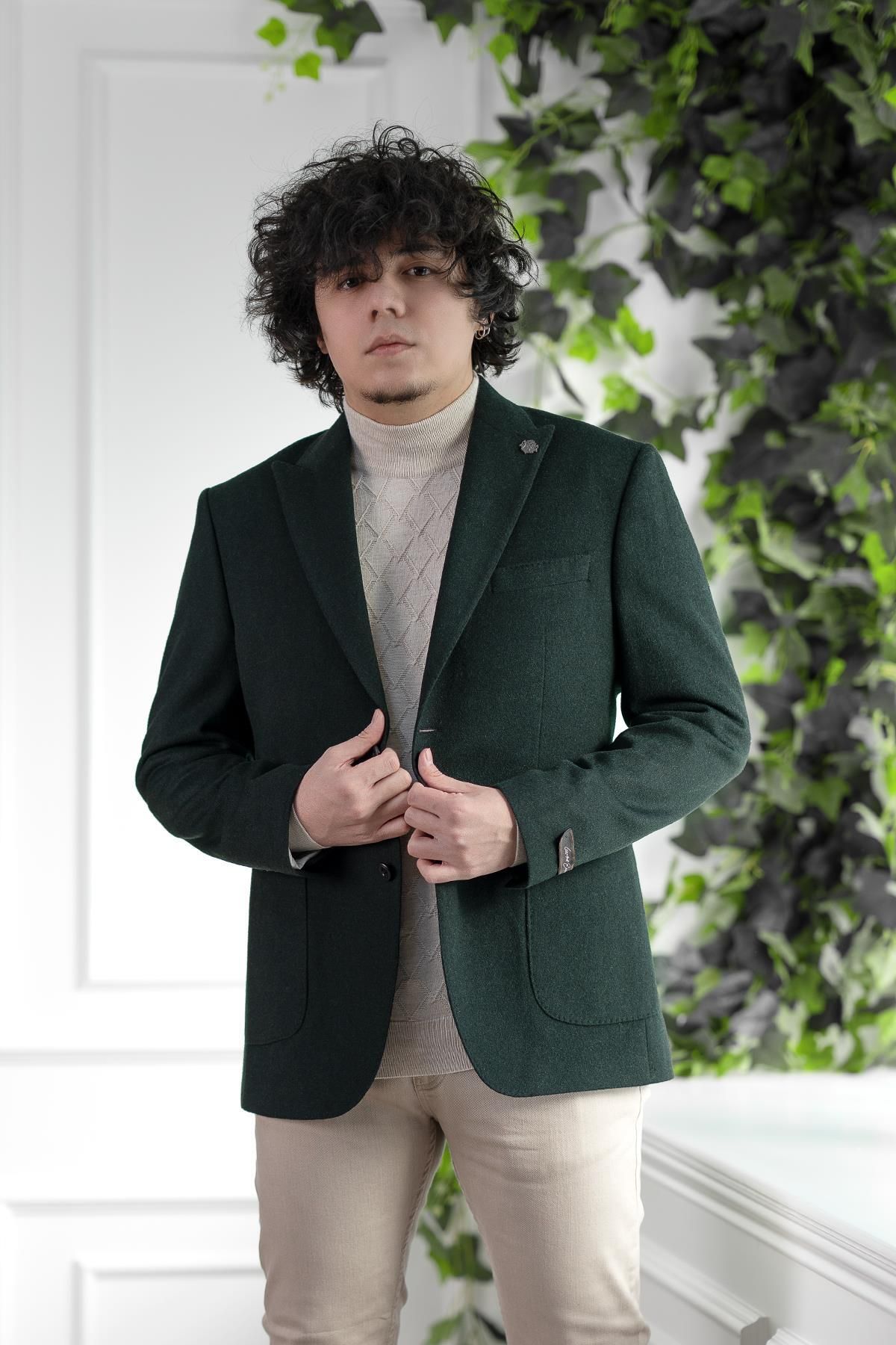 S r Regular Fit Cashmere Double Slit Men s Single Jacket