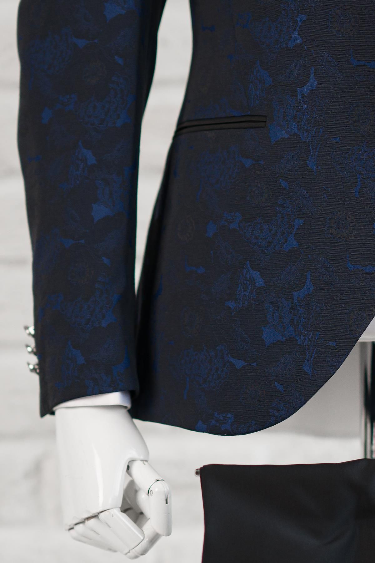 TORRES-Shawl Patterned Swallow Collar (collar Fixed) Double Slit Regular Fit Single Button Tuxedo Suit Hand 5