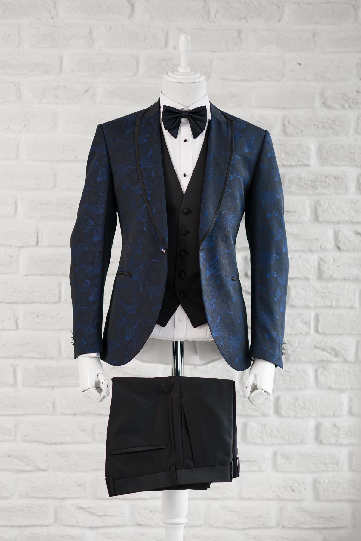 TORRES-Shawl Patterned Swallow Collar (collar Fixed) Double Slit Regular Fit Single Button Tuxedo Suit Hand 3