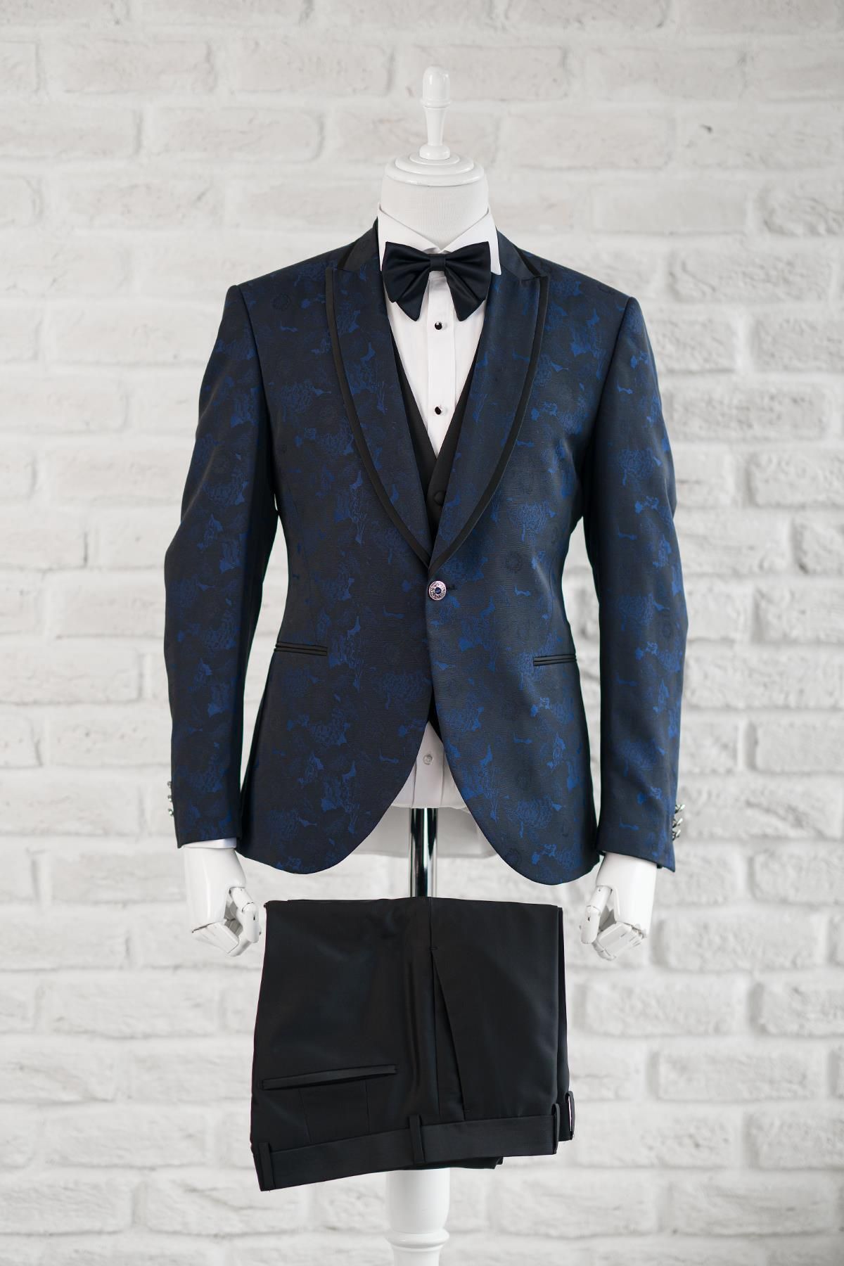 TORRES-Shawl Patterned Swallow Collar (collar Fixed) Double Slit Regular Fit Single Button Tuxedo Suit Hand 2