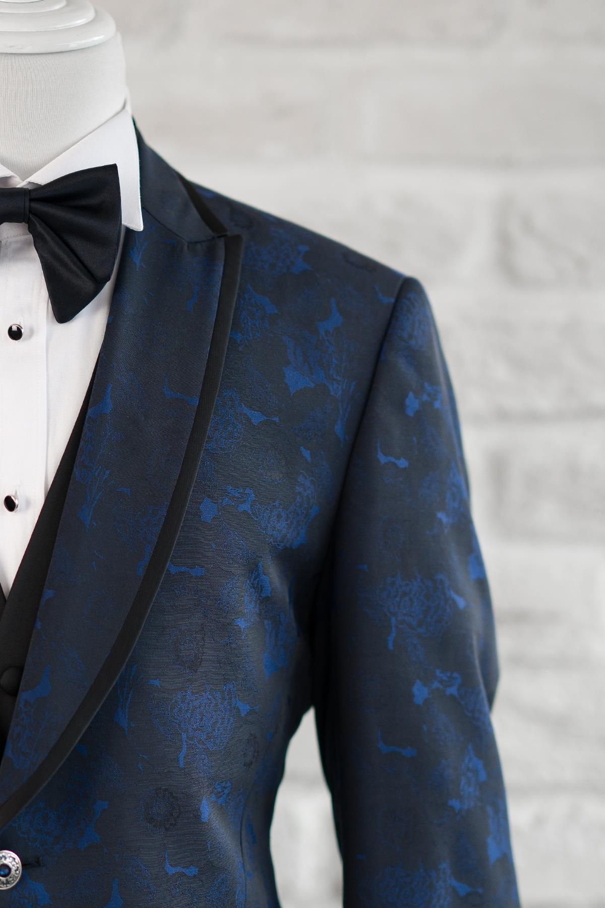 TORRES-Shawl Patterned Swallow Collar (collar Fixed) Double Slit Regular Fit Single Button Tuxedo Suit Hand 4