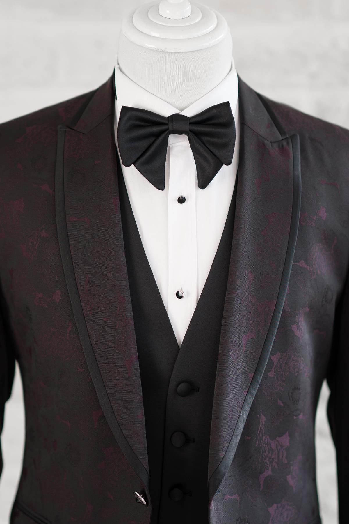 TORRES-Shawl Patterned Swallow Collar (collar Fixed) Double Slit Regular Fit Single Button Tuxedo Suit Hand 4