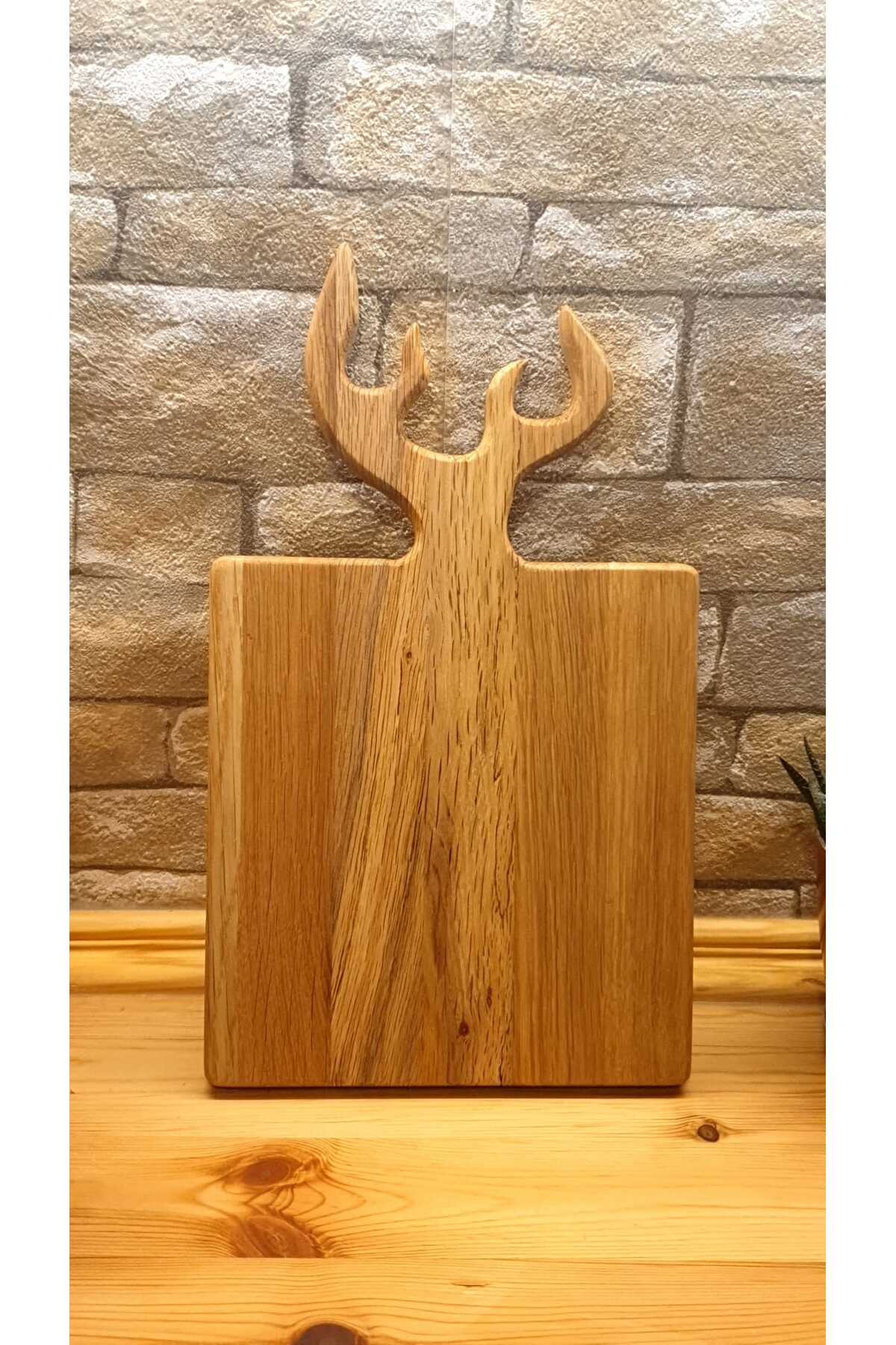 Deer antler model presentation cutting serving board natural wood oak 34 x 20 cm