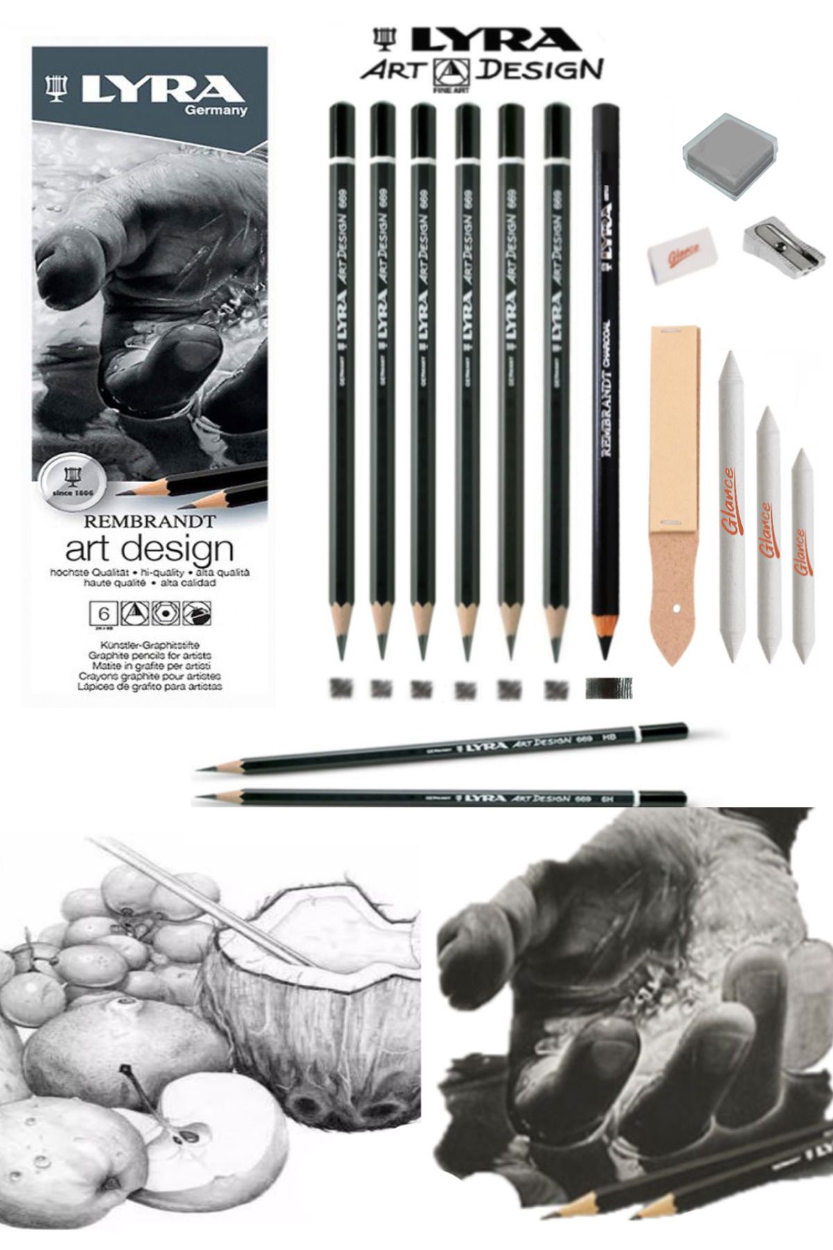 GLANCE-Lyra Art Design Graduated Charcoal Sketch Professional Drawing Set 1
