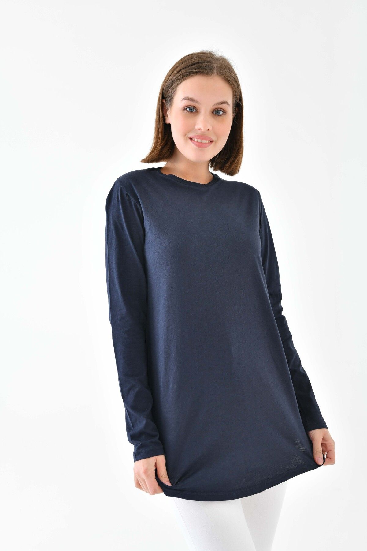 mirach-Classy Basic Women's Tunic - Navy Blue Hijab Tunic Crew Neck Tunic Fit Relax Crew Neck Long Blouse 8