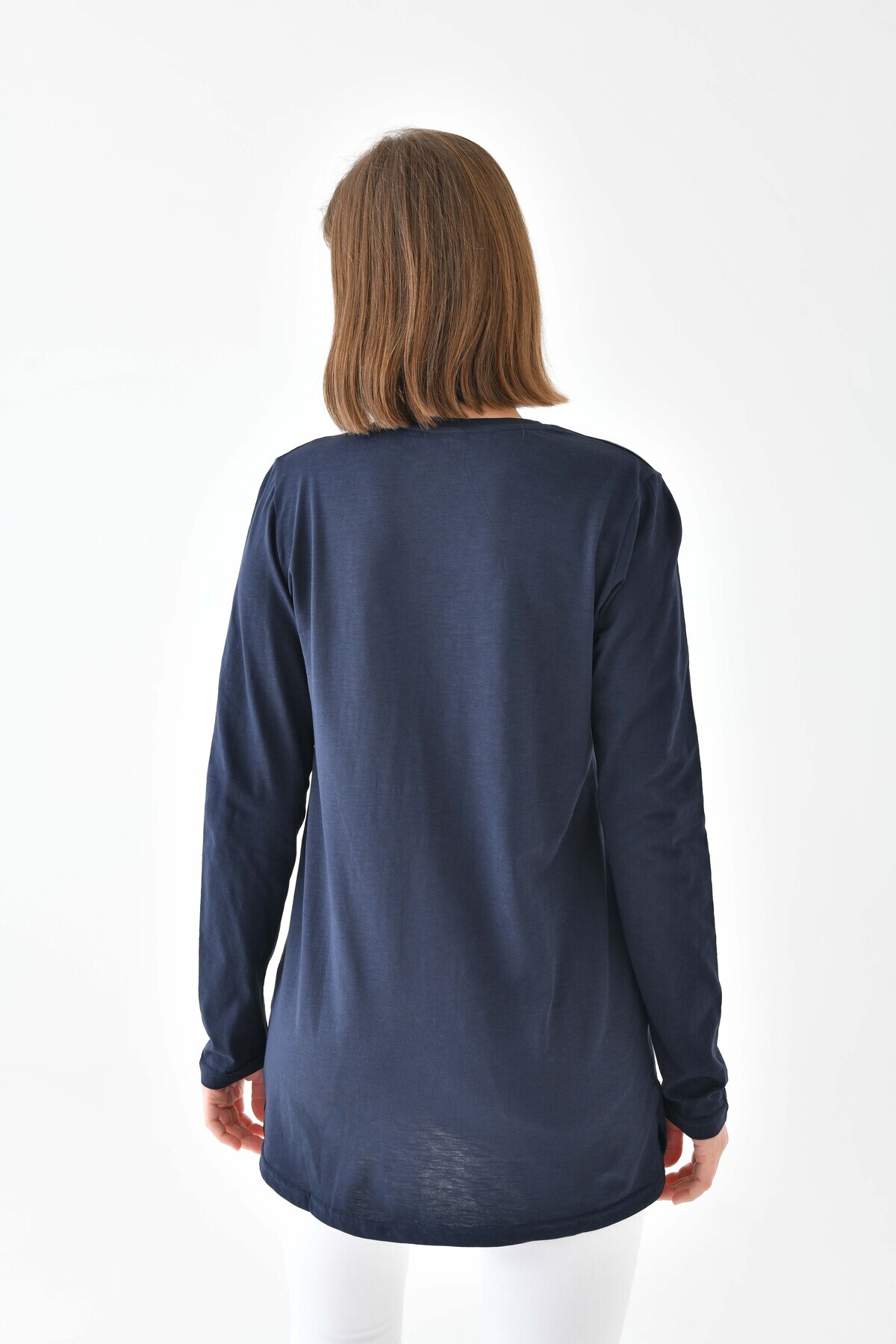 mirach-Classy Basic Women's Tunic - Navy Blue Hijab Tunic Crew Neck Tunic Fit Relax Crew Neck Long Blouse 3