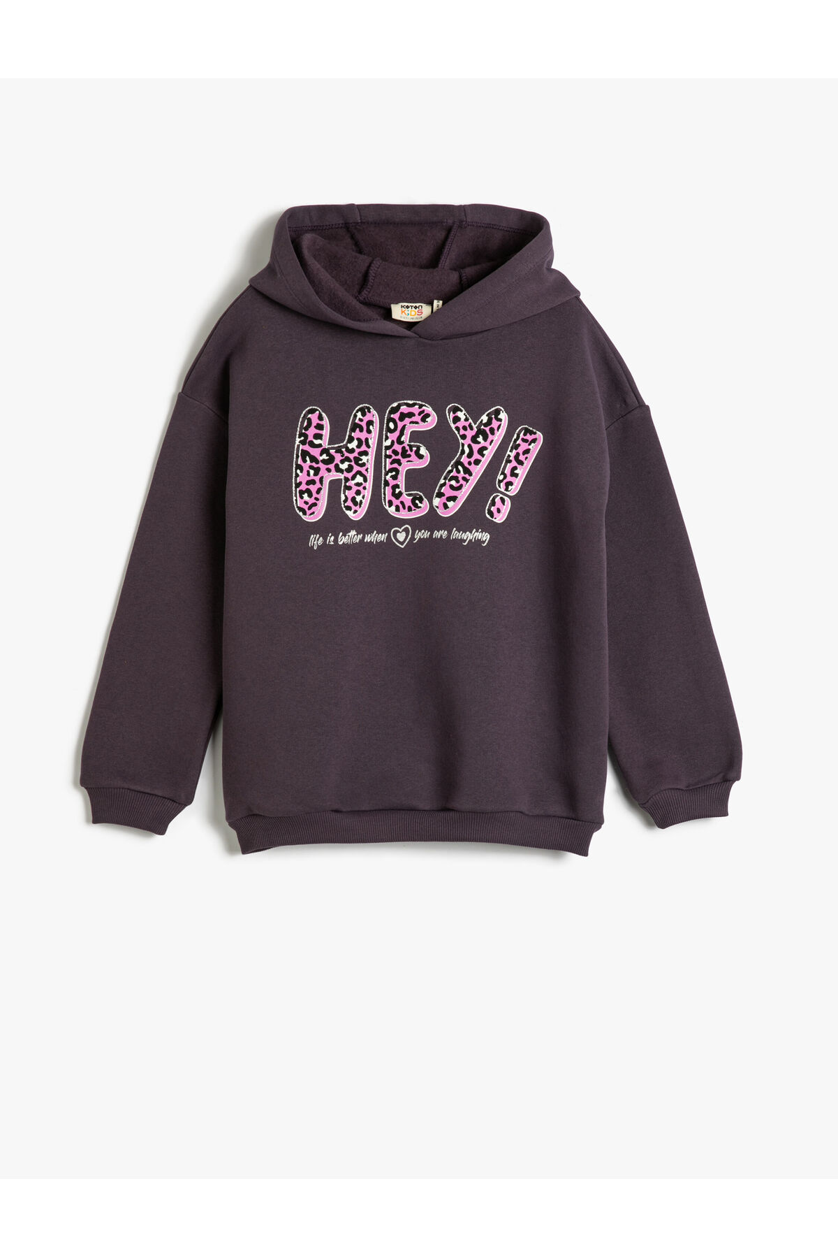 Hooded Sweatshirt with Glitter Print Detail, Long Sleeve, Tiered
