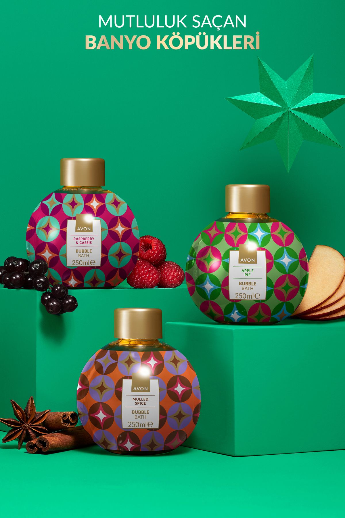 بسته حمام حباب دار ادویه داغ، پای سیب و تمشک و توت سیاه معطر Avon